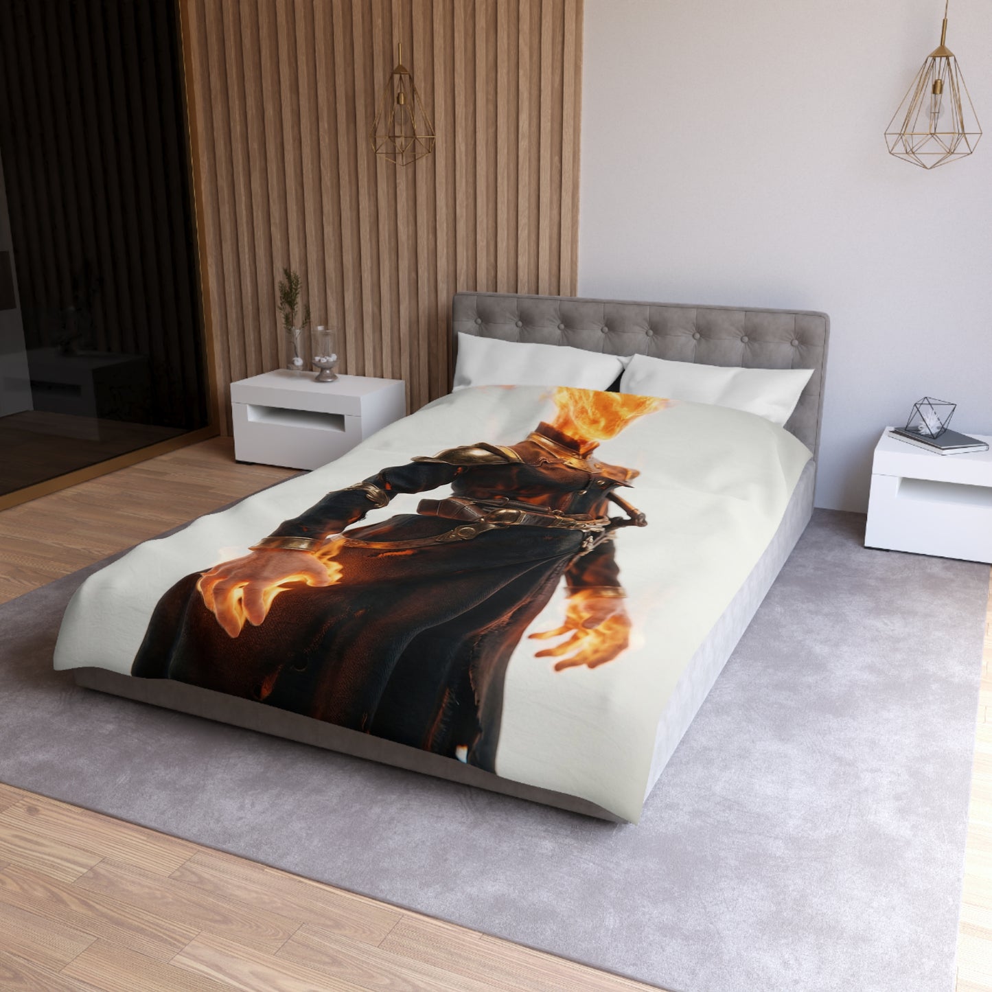 Flame-Headed Sentinel Microfiber Duvet Cover – Ash and Ember Armor
