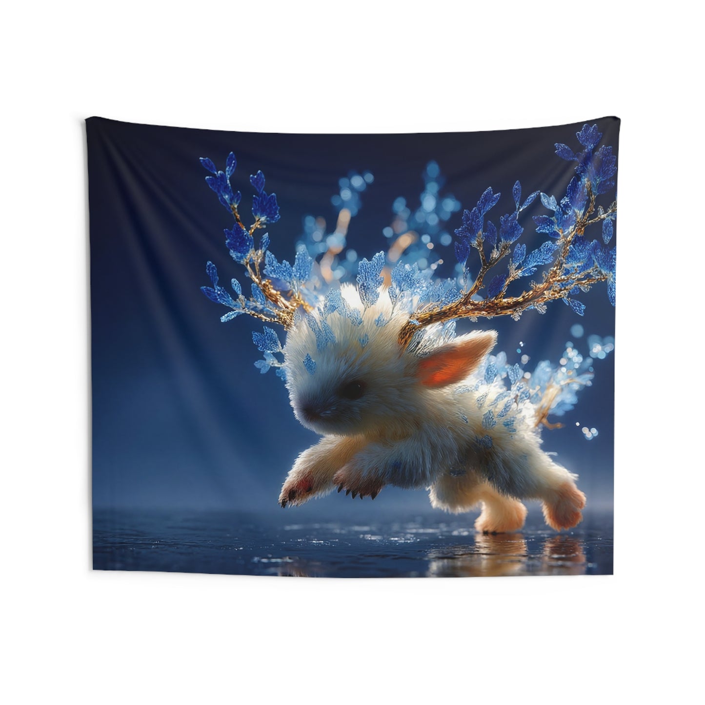 Frostbloom Bunny Indoor Wall Tapestries – Dancing with Ice-Glitter Branches