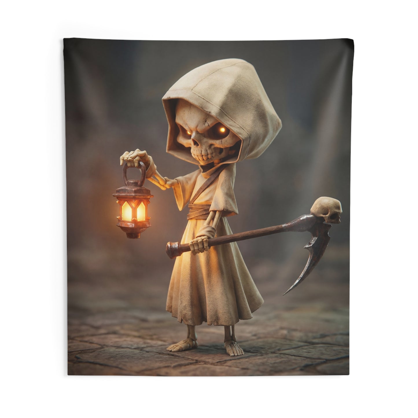 Lantern-Bearing Reaper Indoor Wall Tapestries – Warm Glow Through the Veil