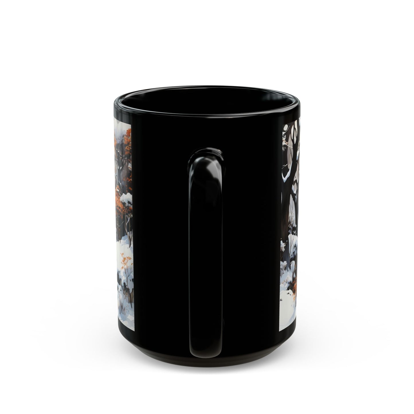 Winter Castle by the Frozen Stream Black Mug – Snow-Crowned Dreamscape