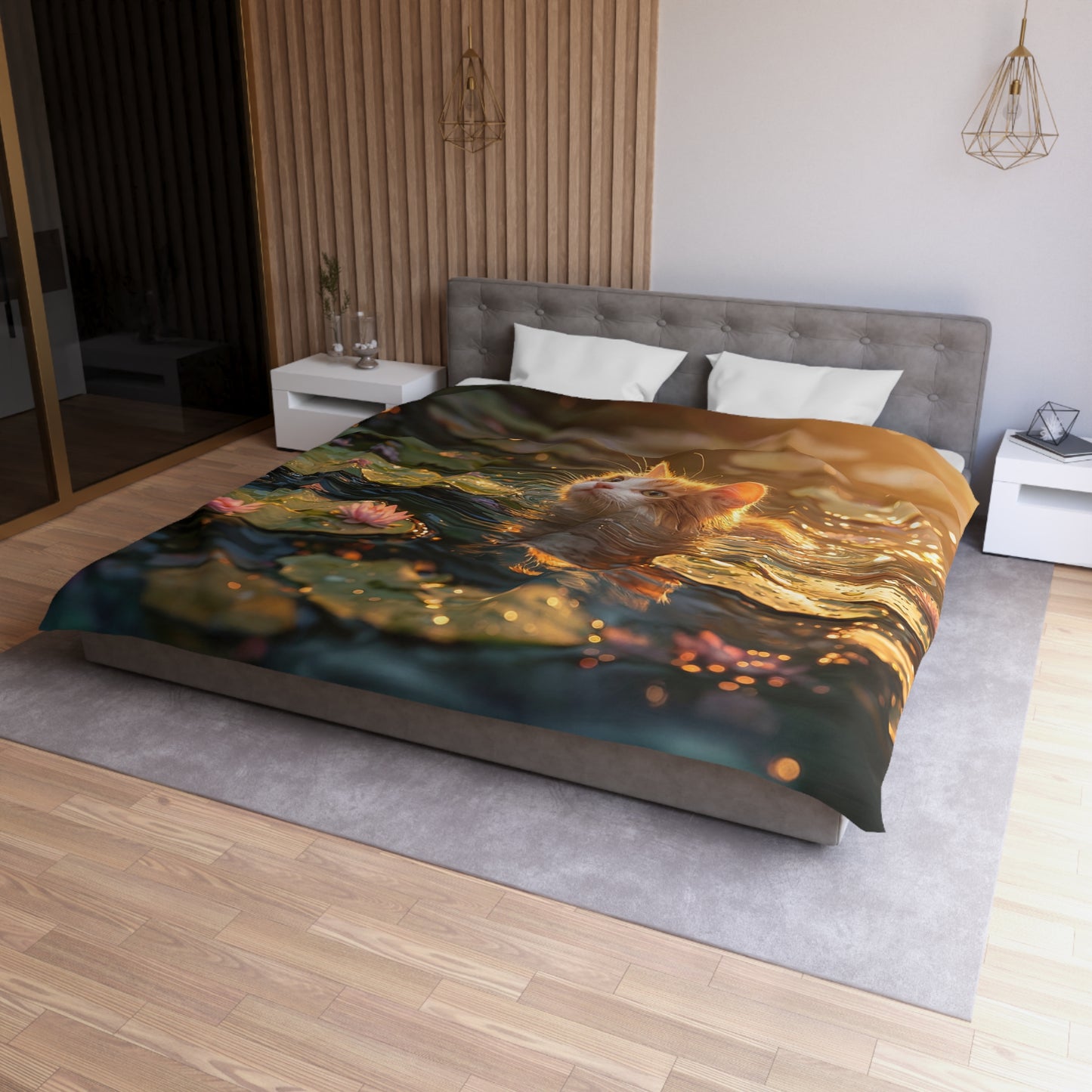 Lotus Pool Kitten Microfiber Duvet Cover – Golden Hour Serenity