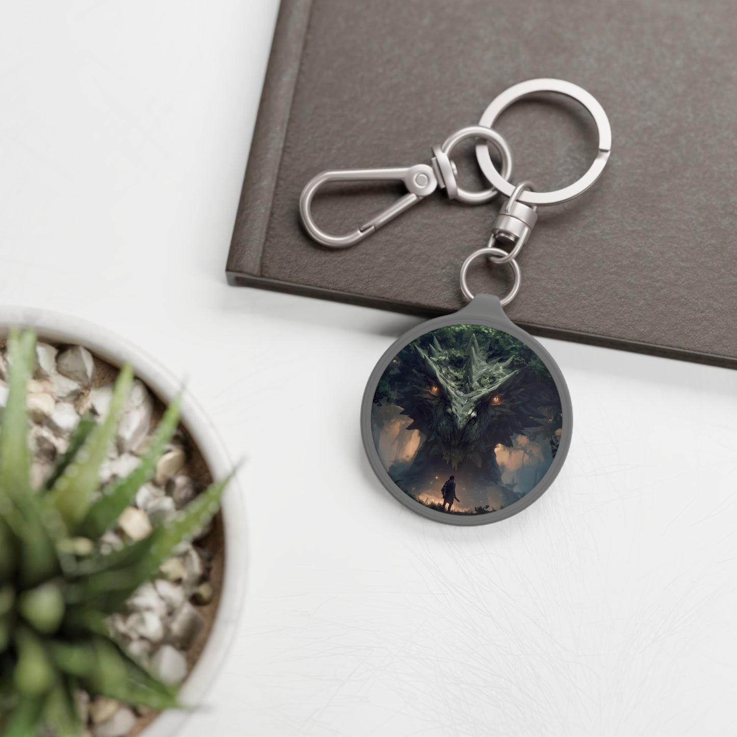 Ancient Dragon Guardian Keyring Tag – Forest Throne of Moss and Ember