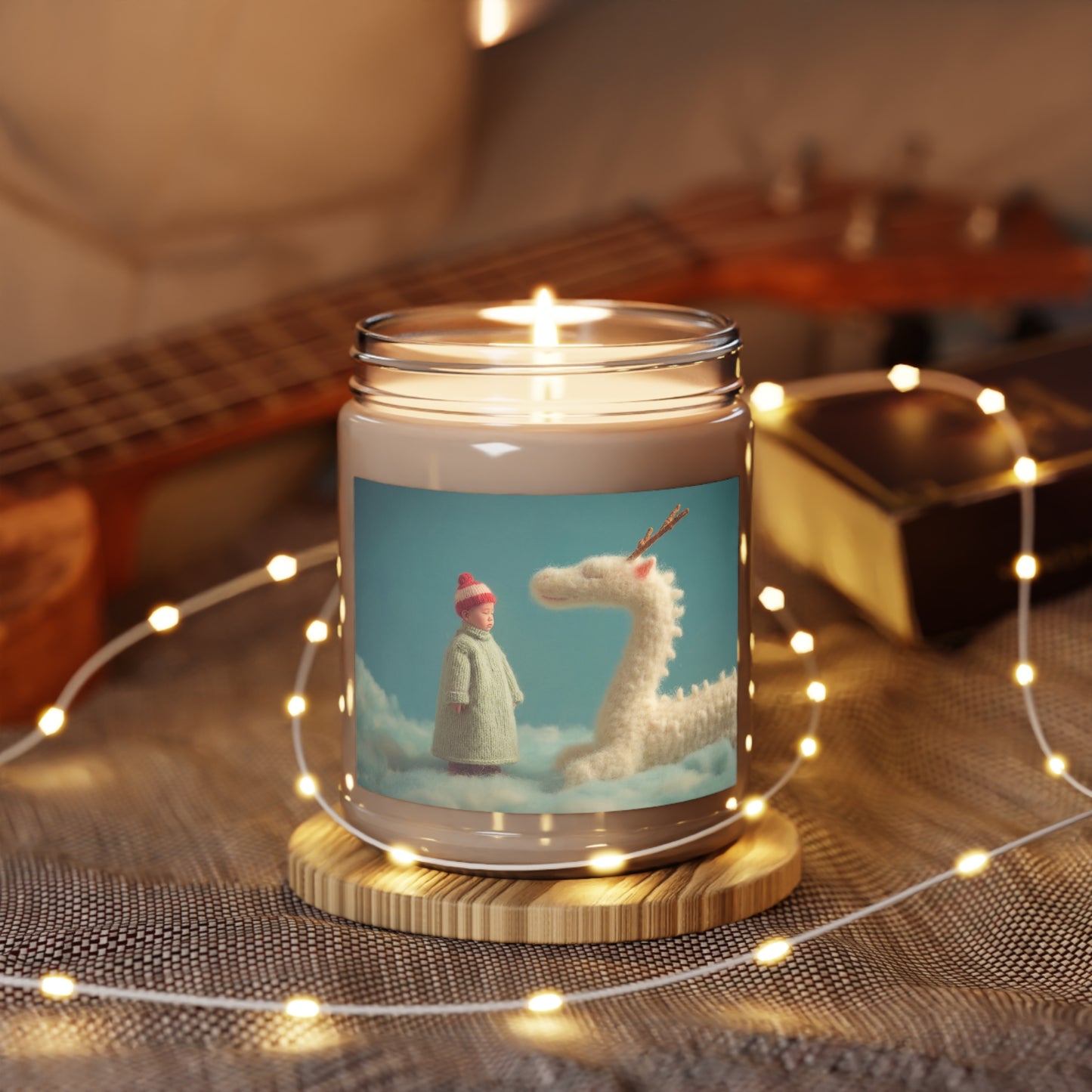 Child and Gentle Dragon Scented Soy Candles with White Lid, 9oz – Soft Wool Whispers on Clouds