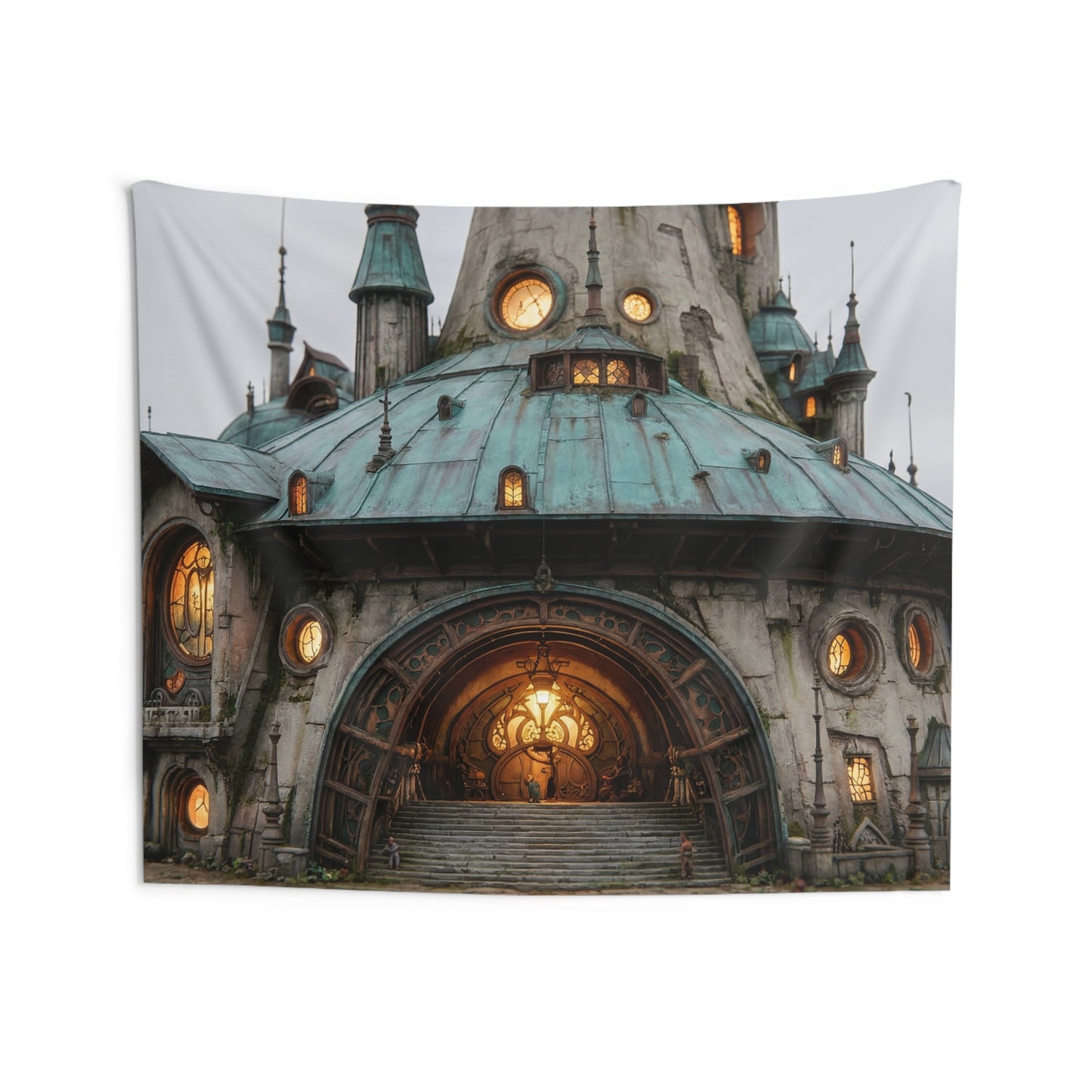 Clockwork Citadel Indoor Wall Tapestries – Twilight’s Gilded Spire