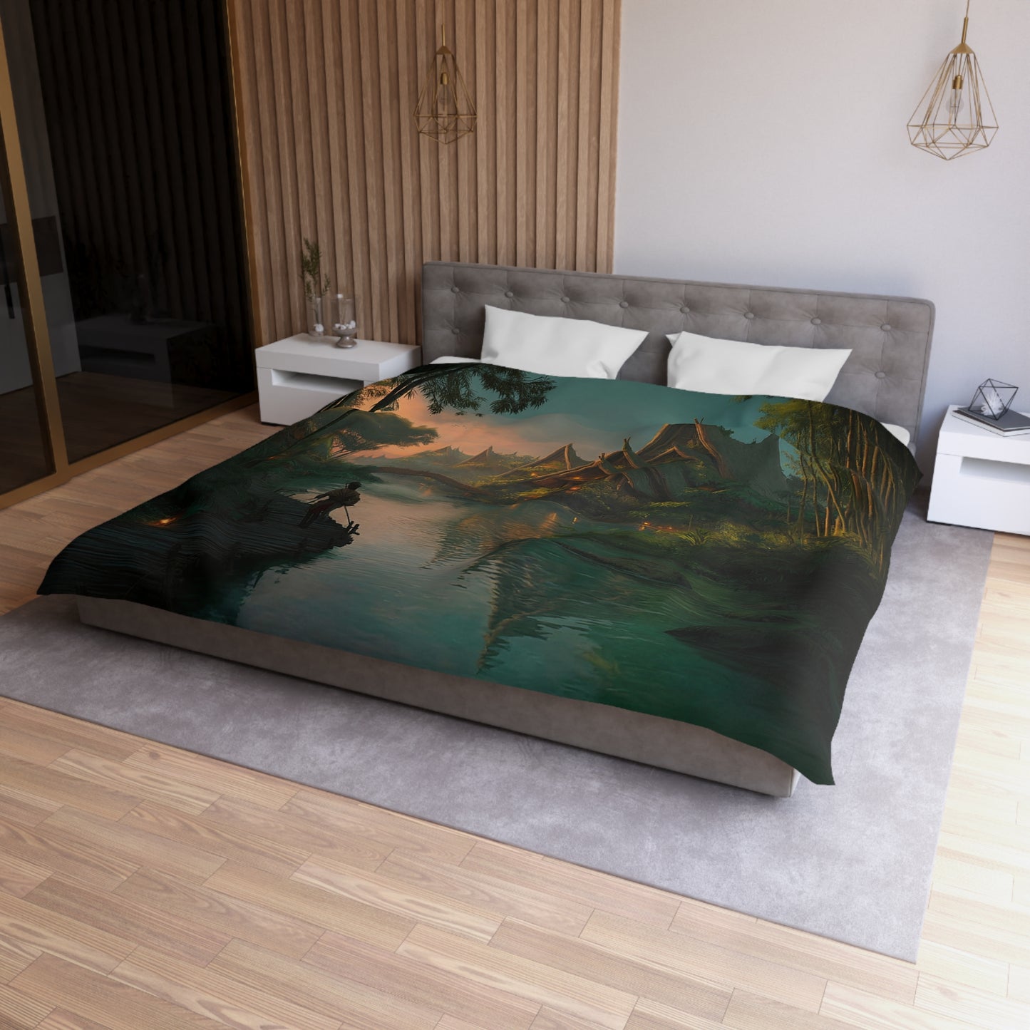 Bamboo River Village Duvet Cover – Twilight Path to Whispering Homes