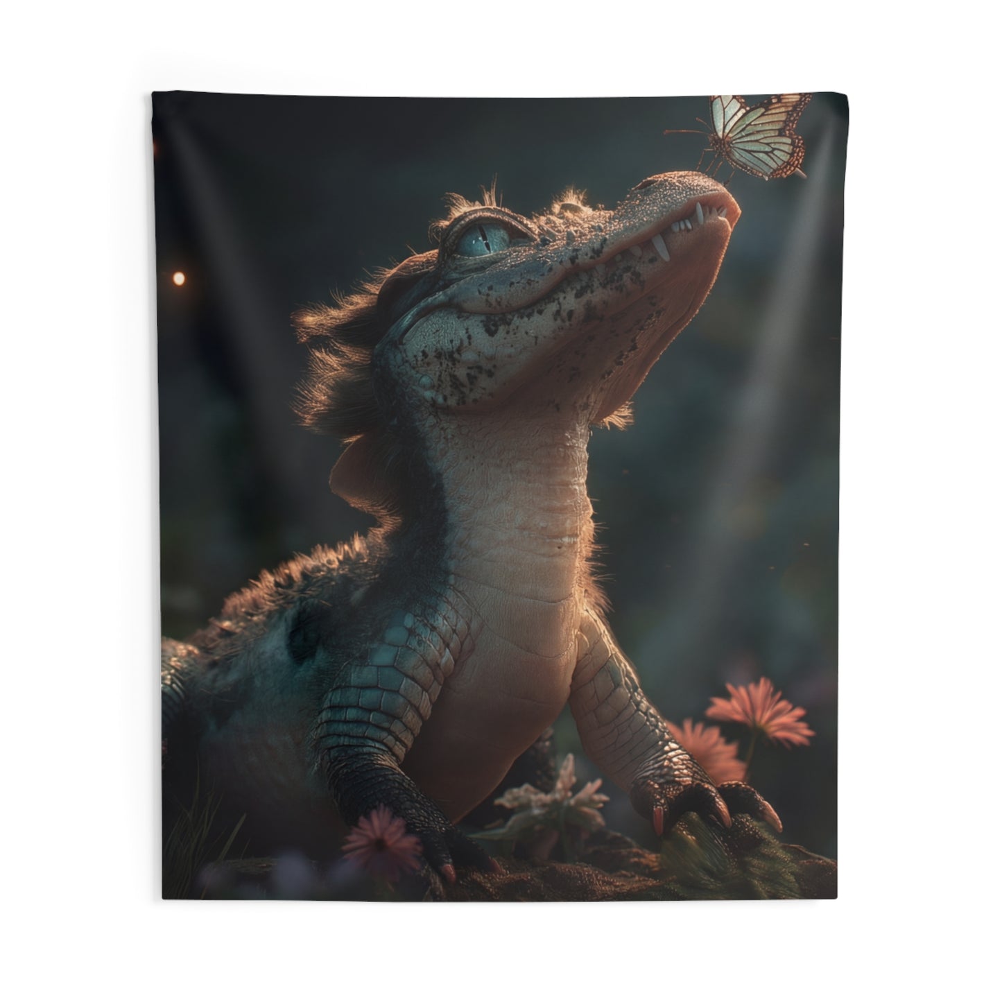 Gentle Gator and Butterfly Indoor Wall Tapestries – Twilight Meadow Encounter