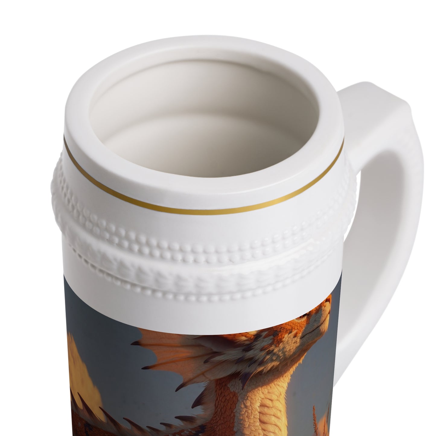Amber Ridge Dragon Stein Mug – Sunset Guardian with Feathered Tail