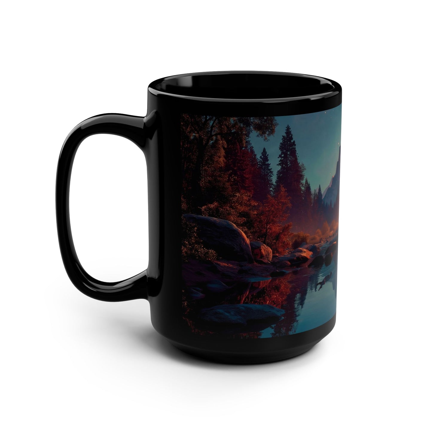 Starlight Valley Black Mug, 15oz – Mirrored Mountain Glow
