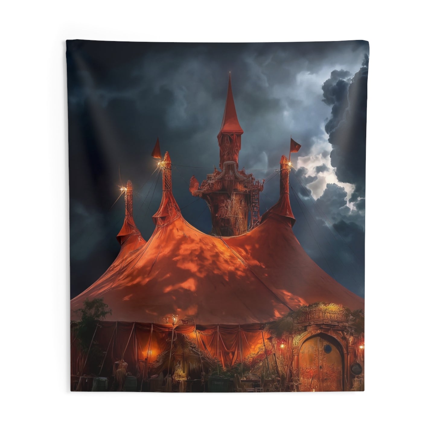 Crimson Circus Tent Wall Tapestry – Night’s Whispering Big Top