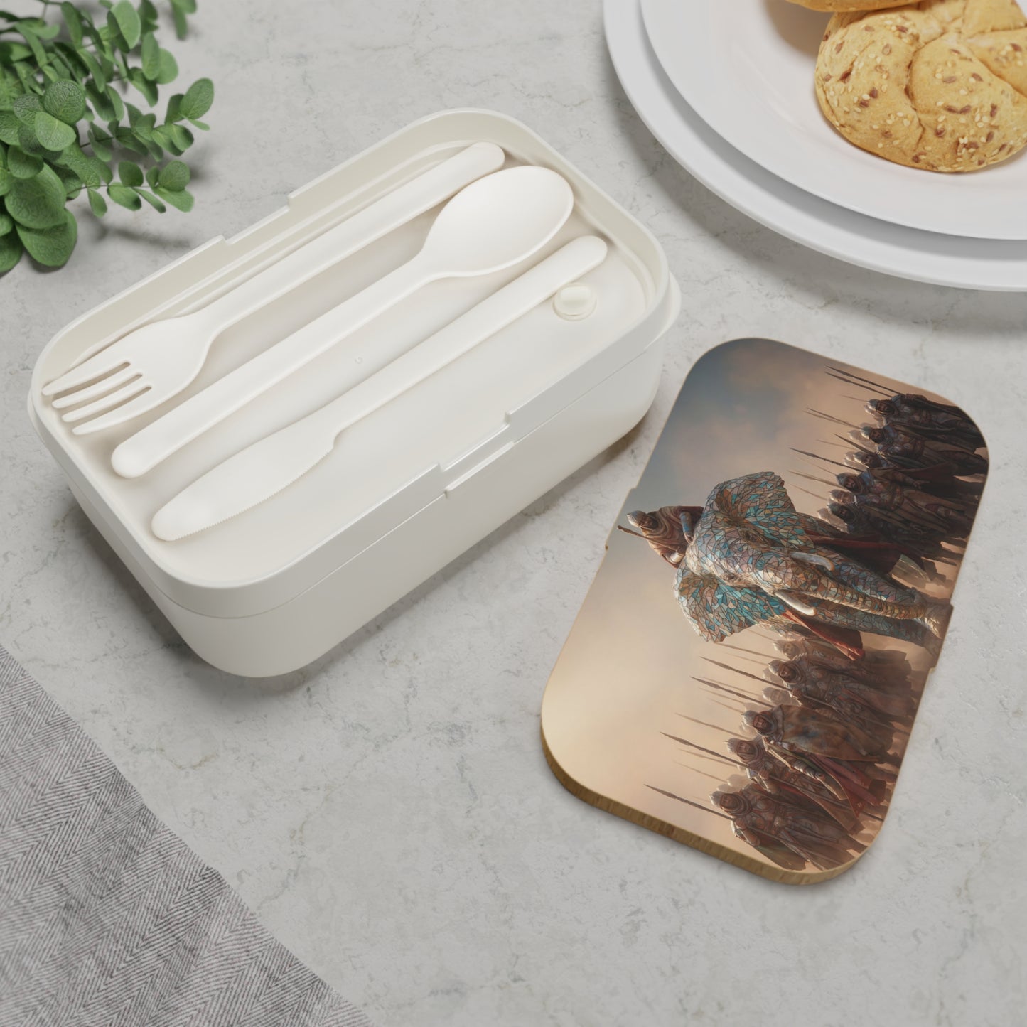 Mosaic Elephant Warlord Bento Lunch Box – Regal Dust and Sunlit Stone