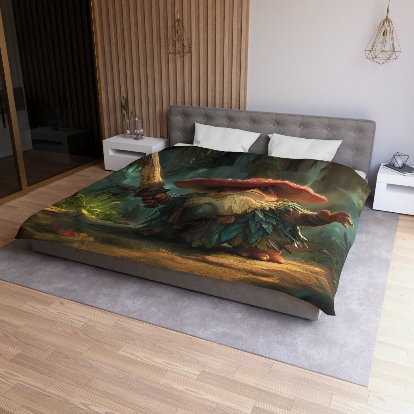 Mushroom Knight Duvet Cover – Mossy Jungle Guardian Bedding