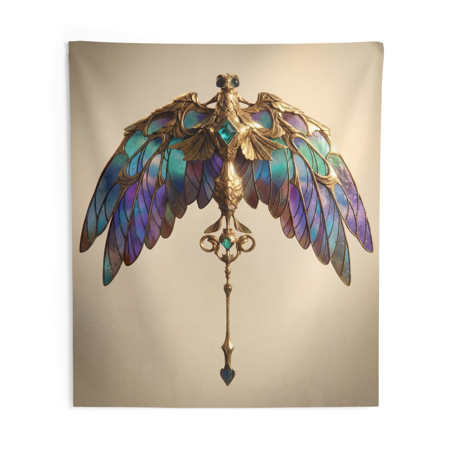 Celestial Phoenix Wand Tapestry – Starlit Wings & Emerald Heart