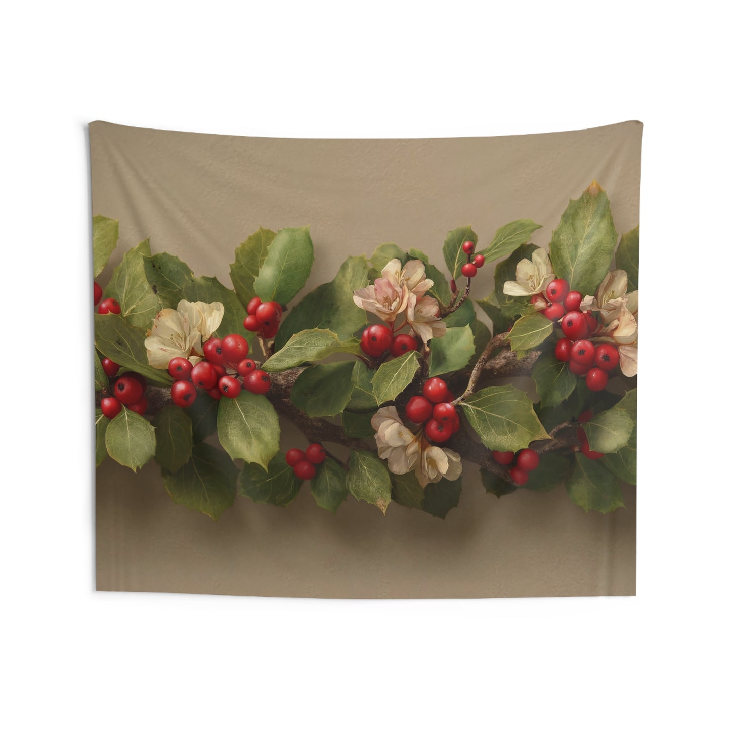 Winter Berry Garland Indoor Wall Tapestries – Velvet Berries & Soft Petals