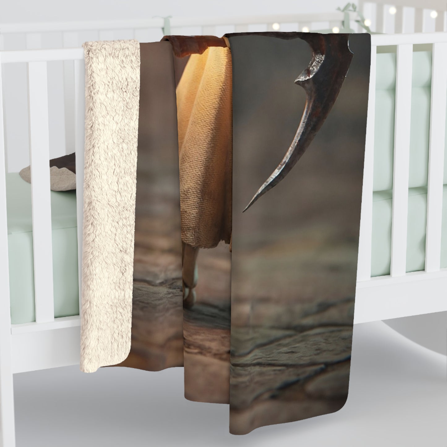 Lantern-Bearing Reaper Sherpa Fleece Blanket – Warmth in the Shadowed Path