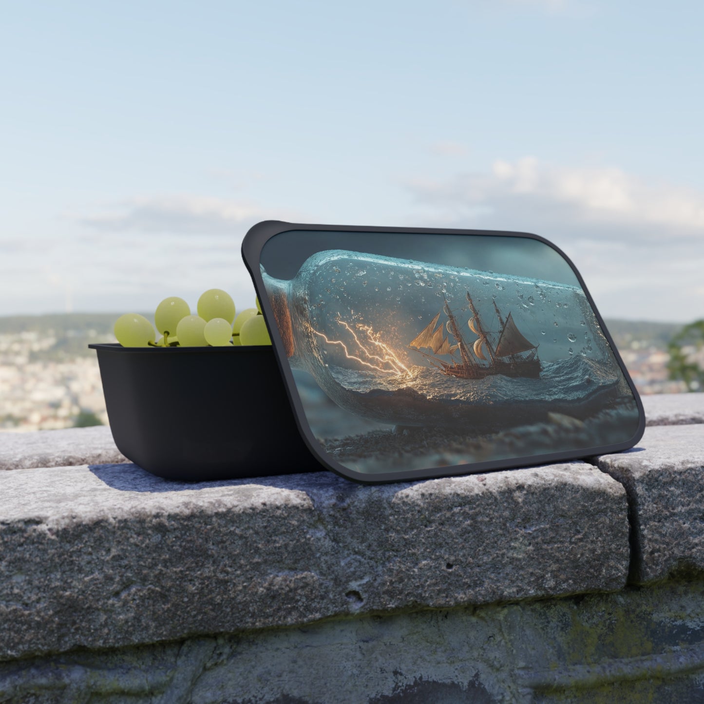 Storm-Sailed Ship in Bottle PLA Bento Box with Band and Utensils – Captured Gale Force