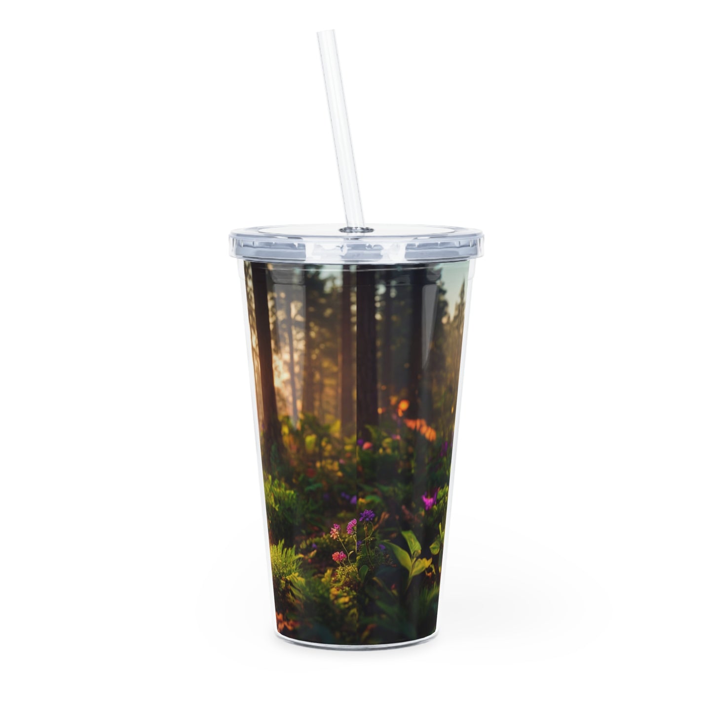 Pocket Forest Tumbler with Straw – Sunlit Microcosm in Glass