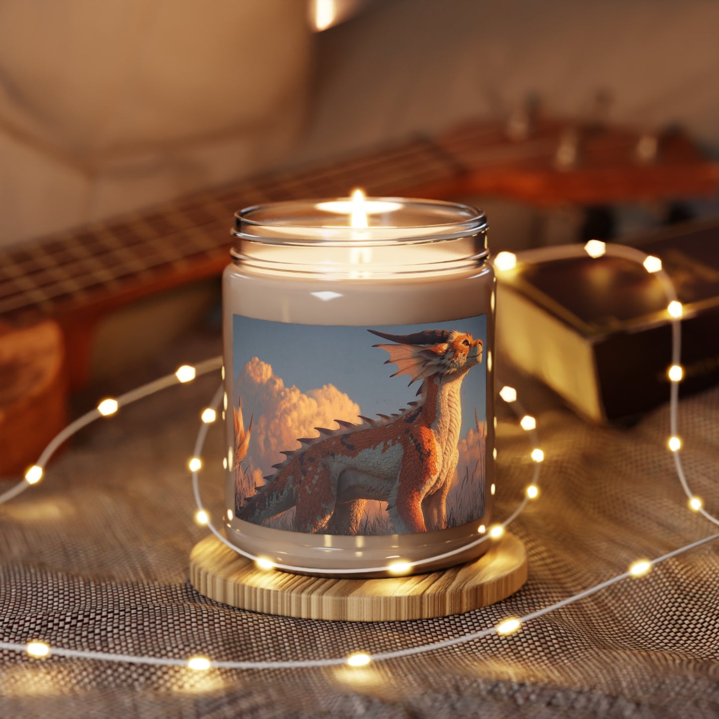 Sunset Dragon Scented Soy Candles with White Lid, 9oz – Amber Glow Guardian