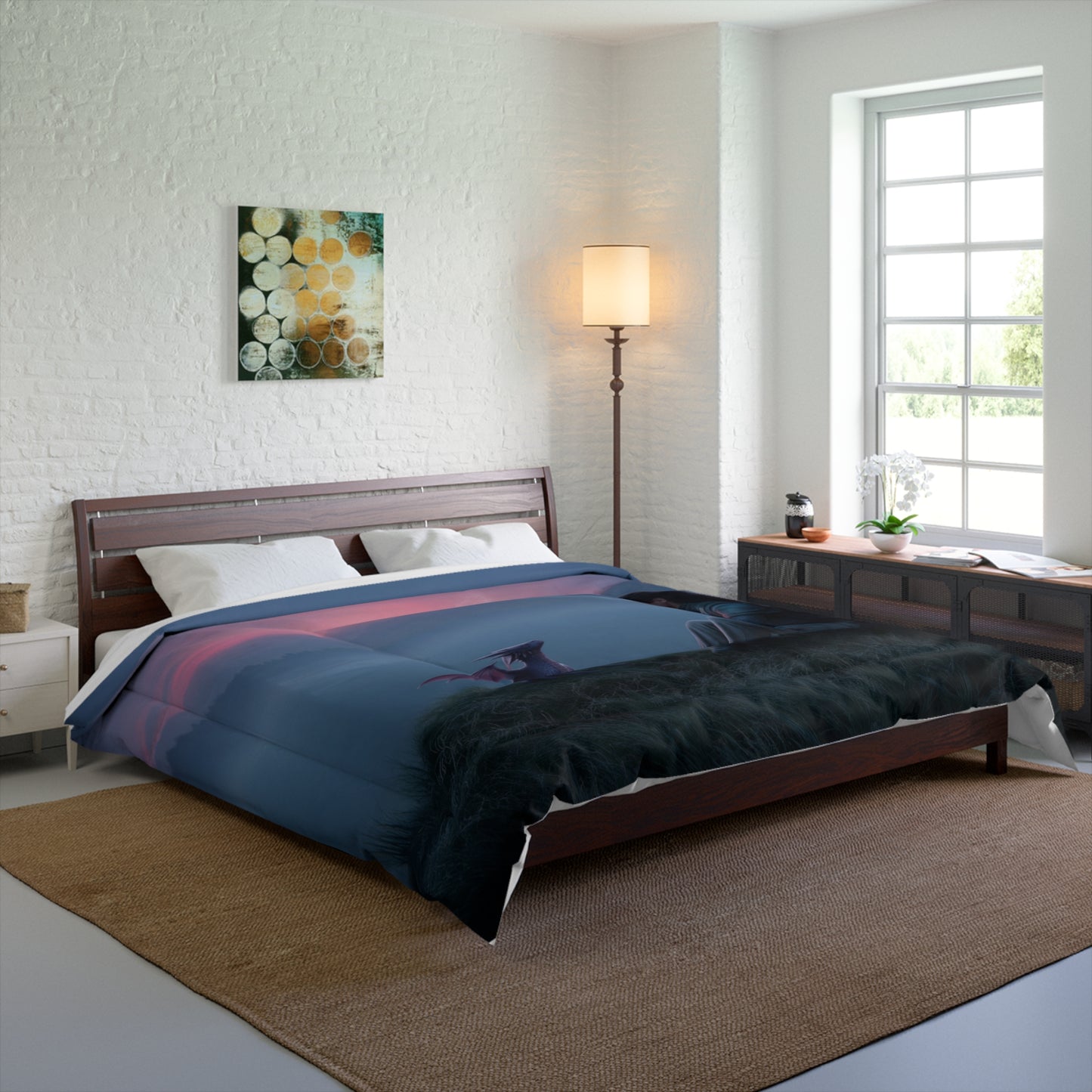 Quiet Sentinel Comforter – Dragon and Knight Twilight Dreamscape