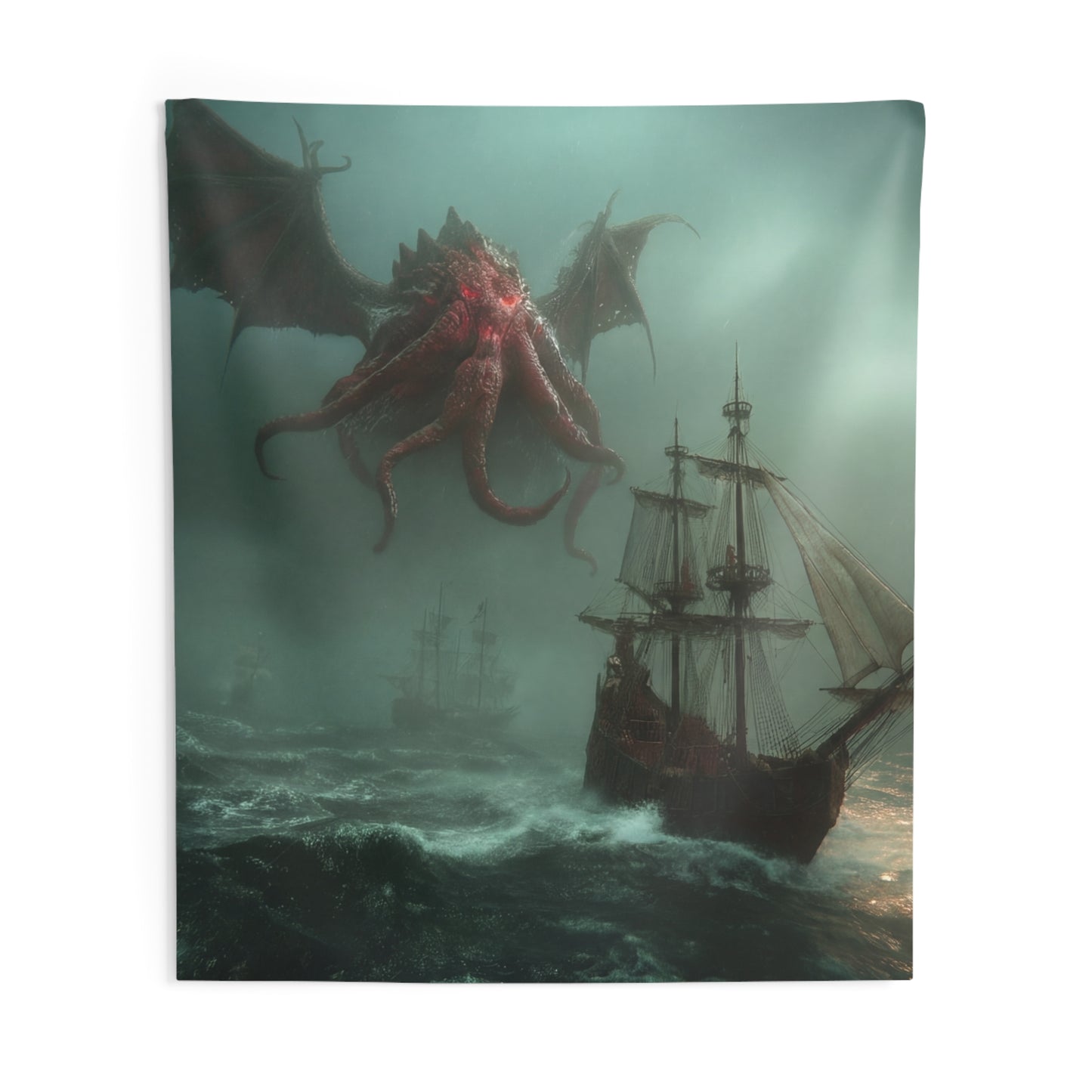 Leviathan’s Wrath Indoor Wall Tapestries – Storm-Swept Seascape with Winged Horror