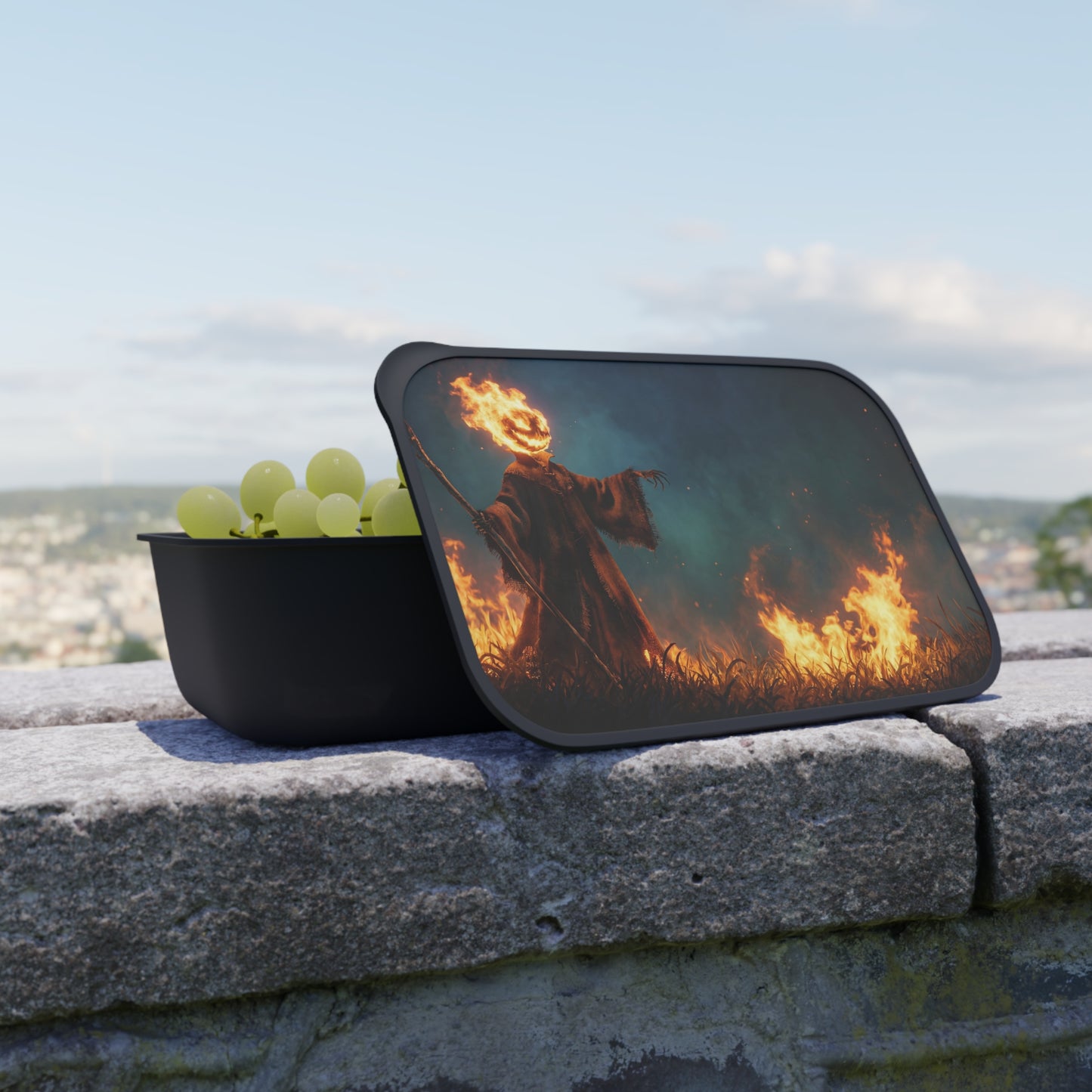 Fiery Headed Scarecrow PLA Bento Box with Band and Utensils – Twilight Harvest Guardian