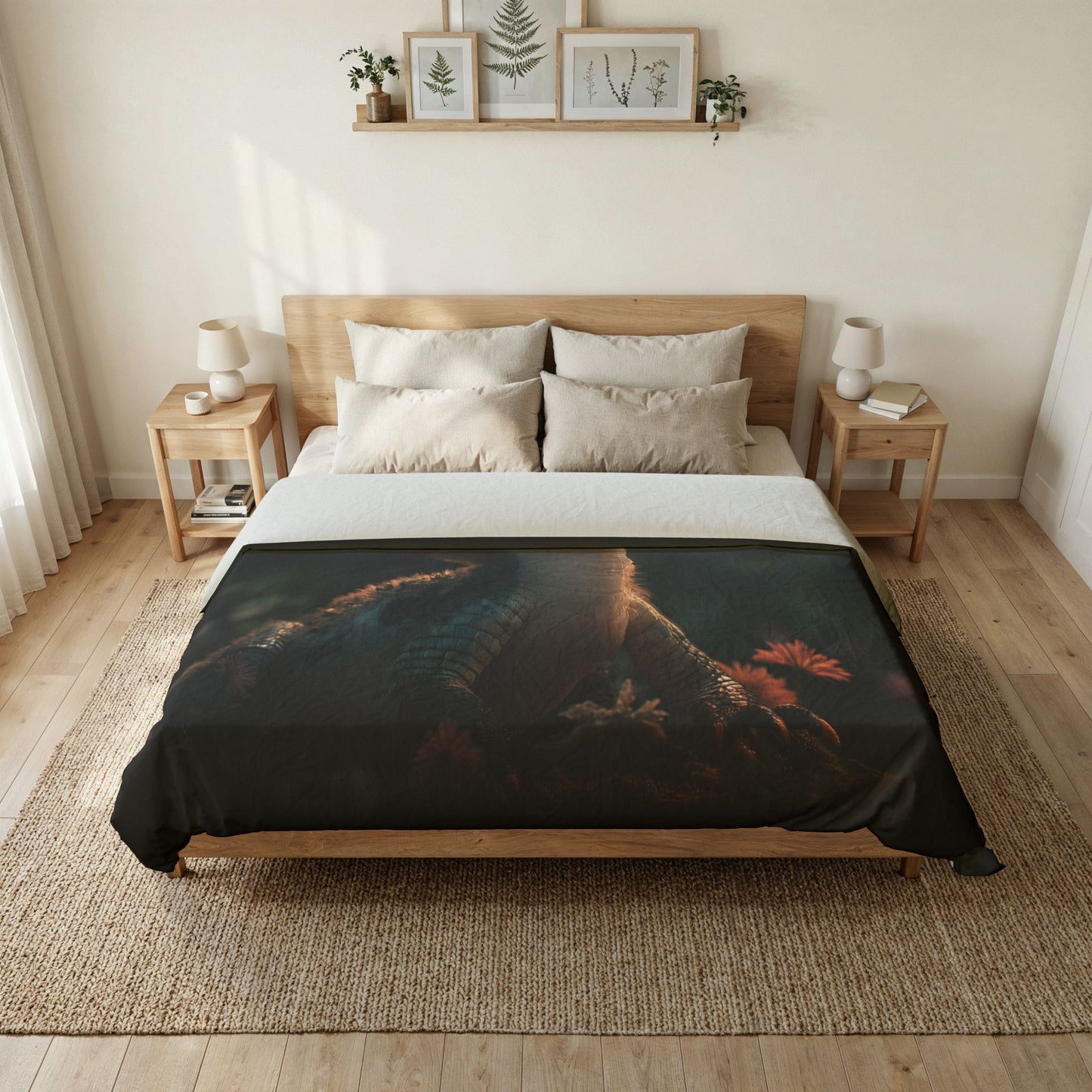 Gentle Guardian Cotton Duvet Cover – Dragon Hatchling Meets Butterfly Dreamscape