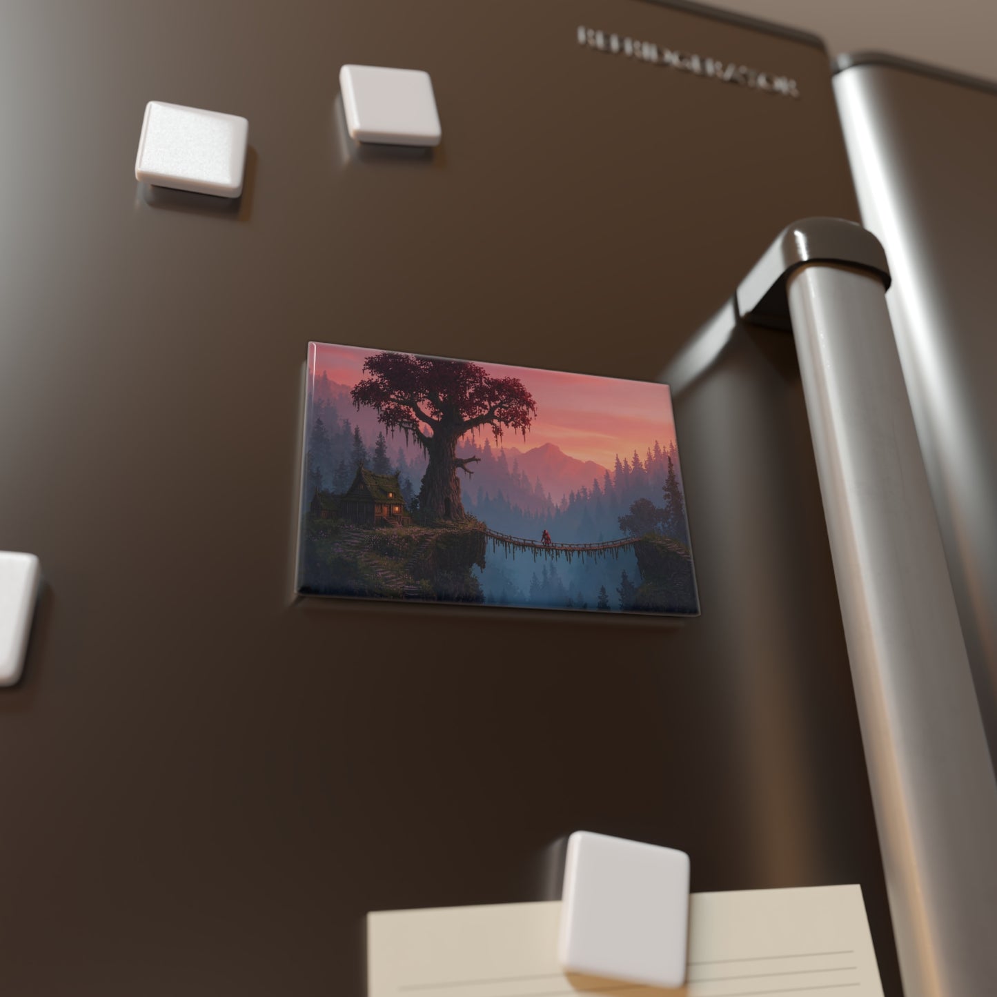 Redwood Sentinel Button Magnet, Rectangle (1 & 10 pcs) – Sunset Bridge to the Whispering Grove