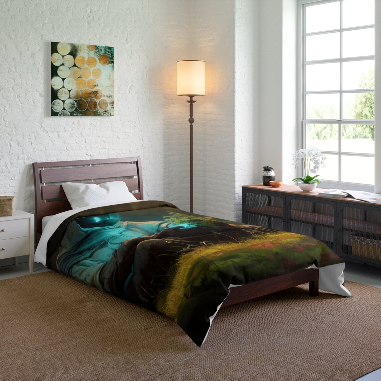 Forest Sentinel Comforter – Glowing Eye in Sunlit Grove