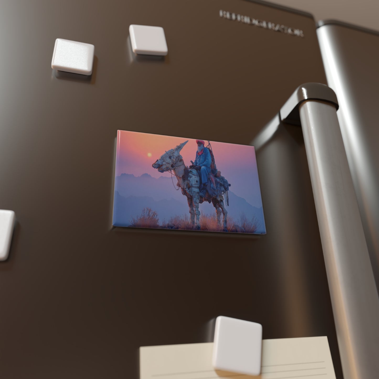 Rustic Cyber Donkey Rider Magnet – Sunset Guardian of the Dusty Peaks