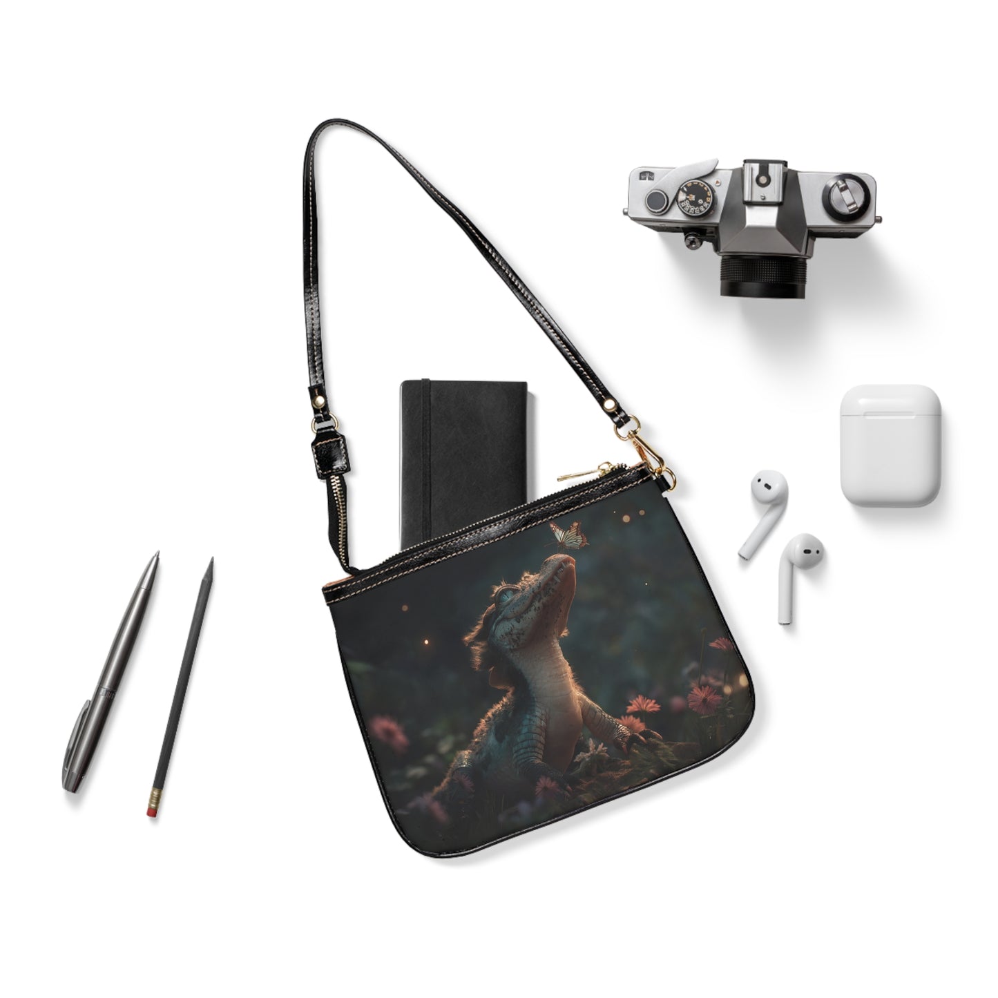 Butterfly-Kissed Alligator Small Shoulder Bag – Twilight Garden Whimsy