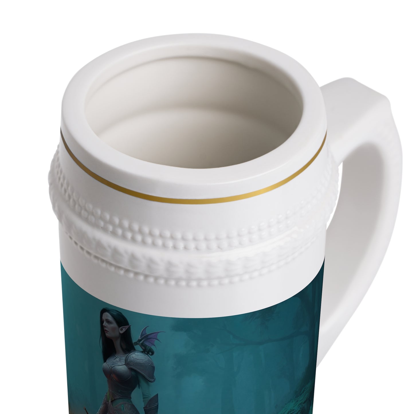 Elven Guardian with Glowing Blade Stein Mug – Misty Forest Sentinel