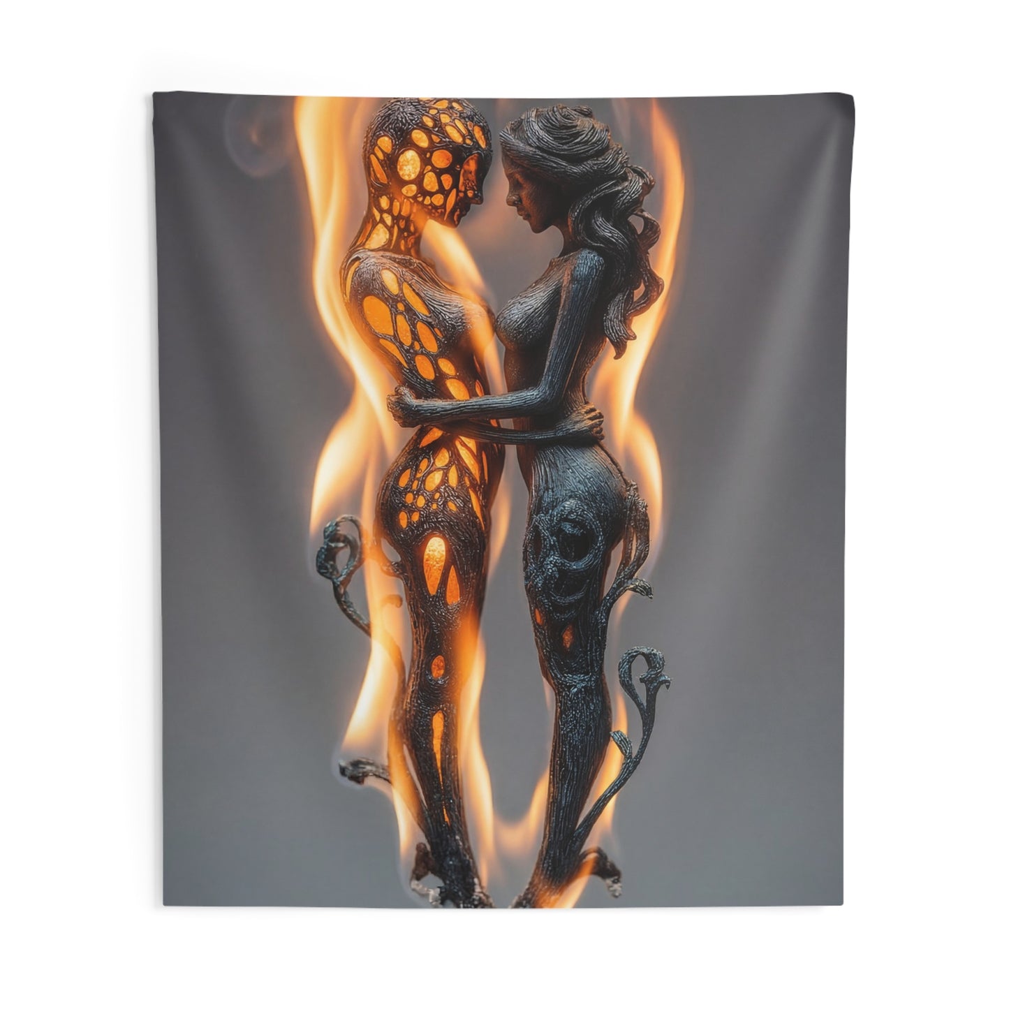 Flame-Woven Lovers Indoor Wall Tapestries – Embers of Intertwined Souls