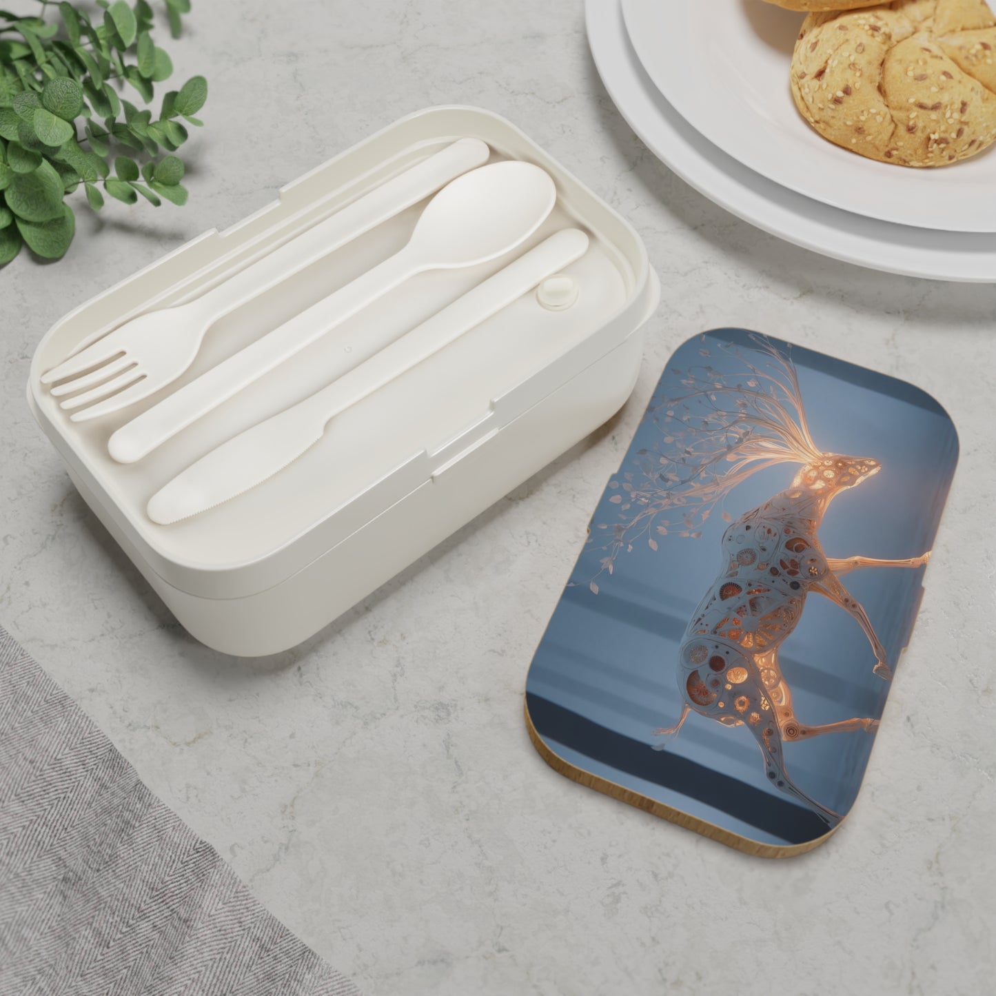 Luminescent Stag Bento Lunch Box – Whispers of the Rooted Forest