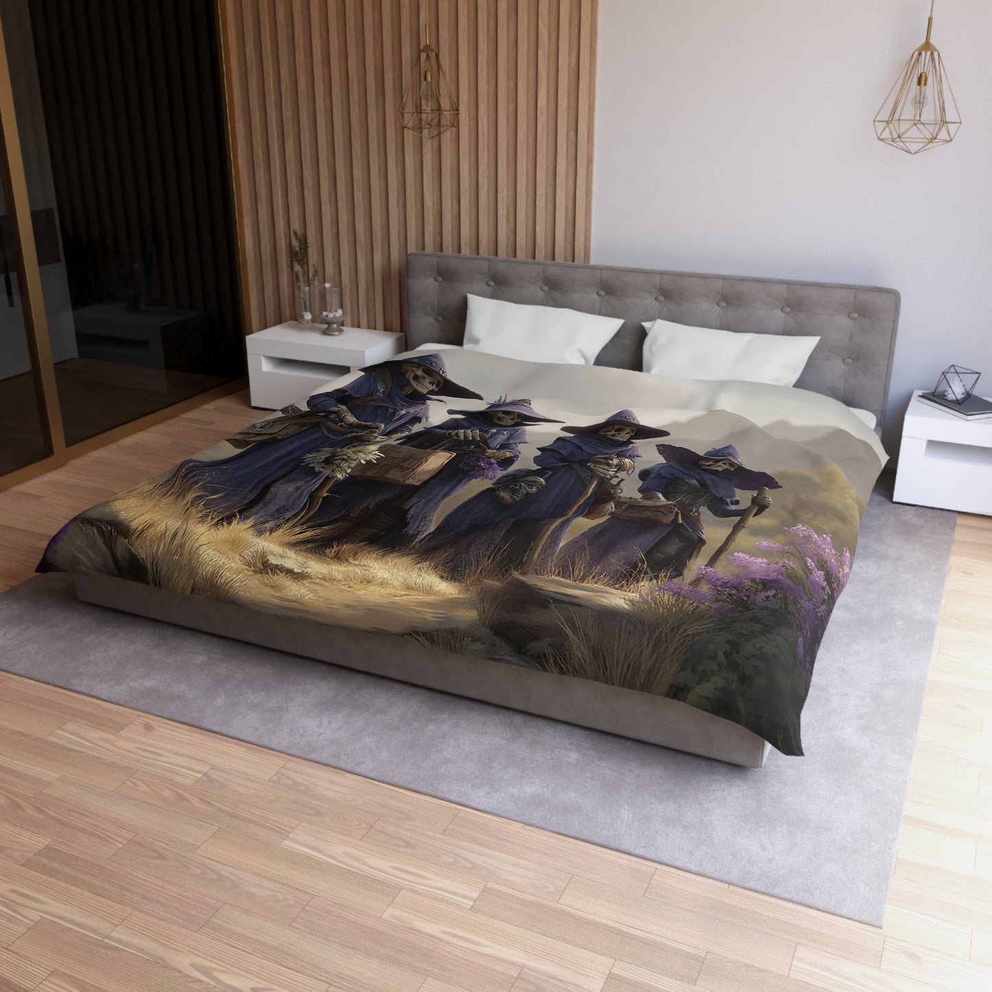 Four Wandering Skeleton Witches Microfiber Duvet Cover – Twilight Grove Pilgrims