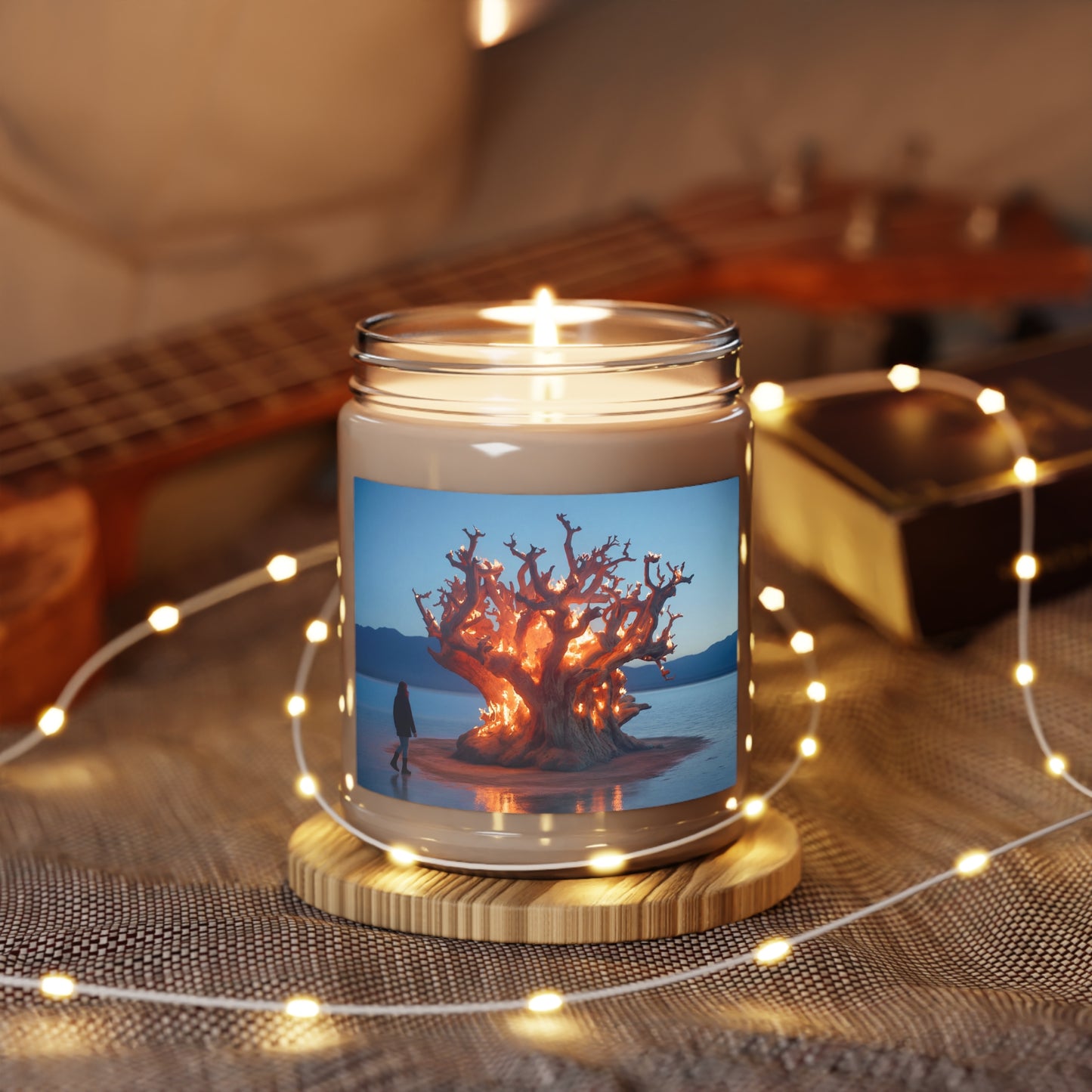 Burning Oracle Tree Scented Soy Candles with White Lid, 9oz – Sacred Flame at Dusk