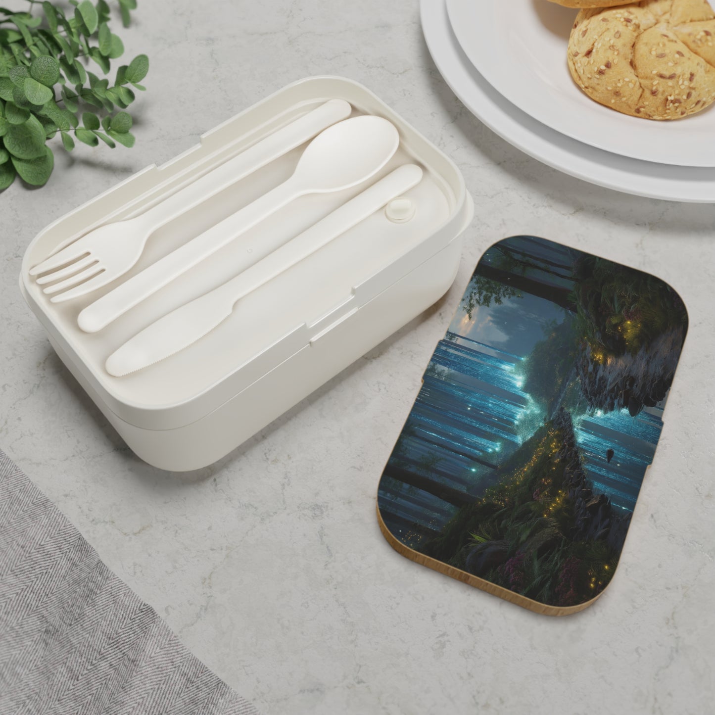 Celestial Stream Bento Lunch Box – Azure Light Through Whispering Woods