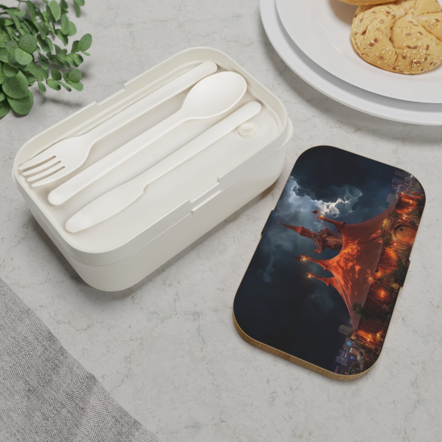 Crimson Circus Tent Bento Lunch Box – Midnight Carnival Dreamscape