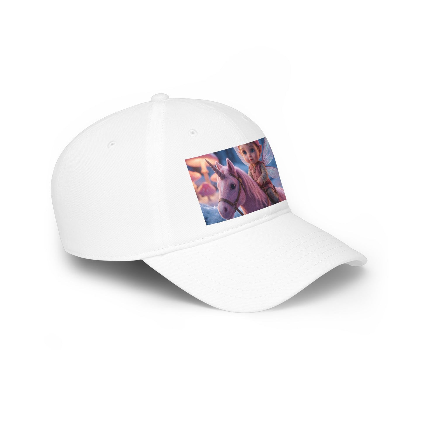 Pink Unicorn Fairy Rider Low Profile Baseball Cap – Winter Moss & Mushroom Forest