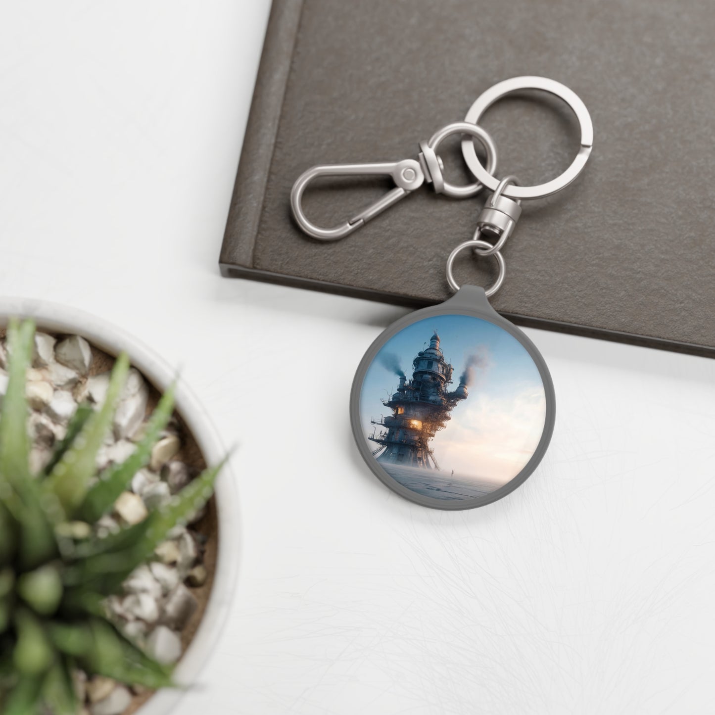 Skyward Steam Tower Keyring Tag – Dawn’s Forgotten Engine
