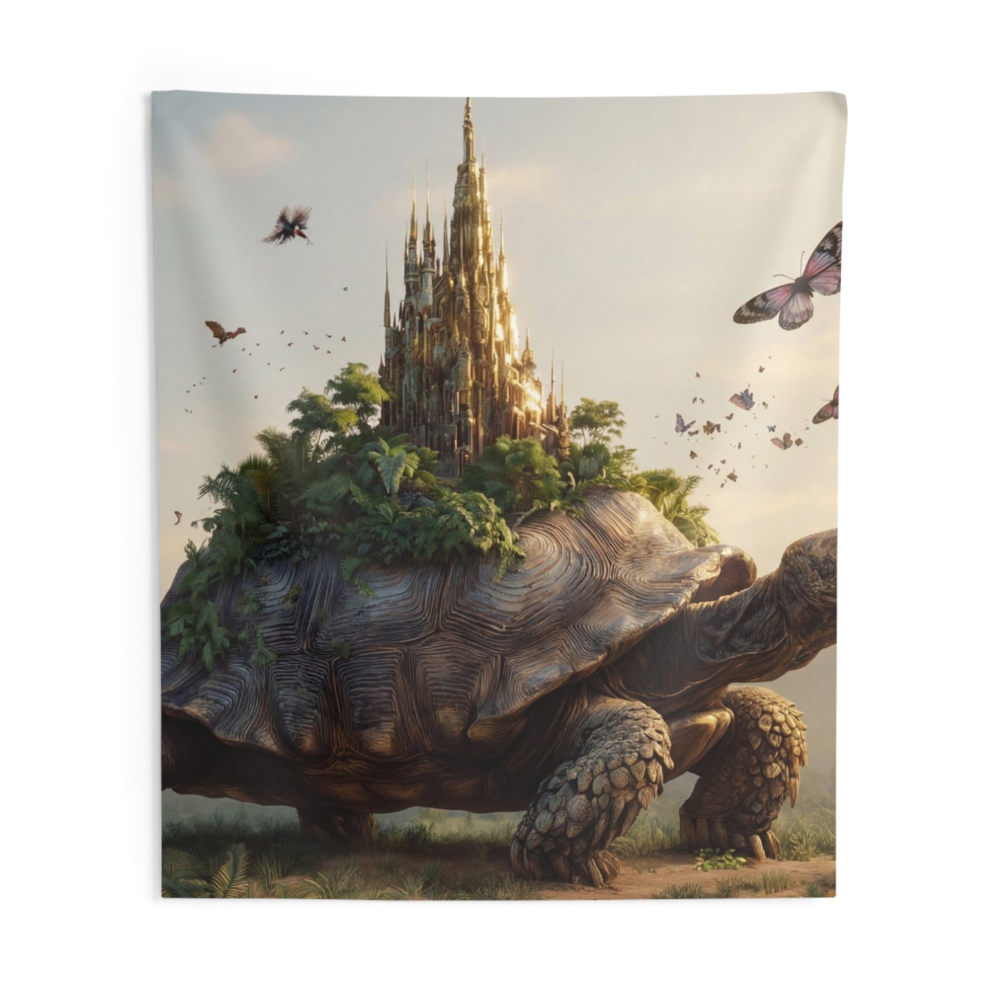 Castle on Turtle Back Indoor Wall Tapestries – Sunlit Jungle Sanctuary