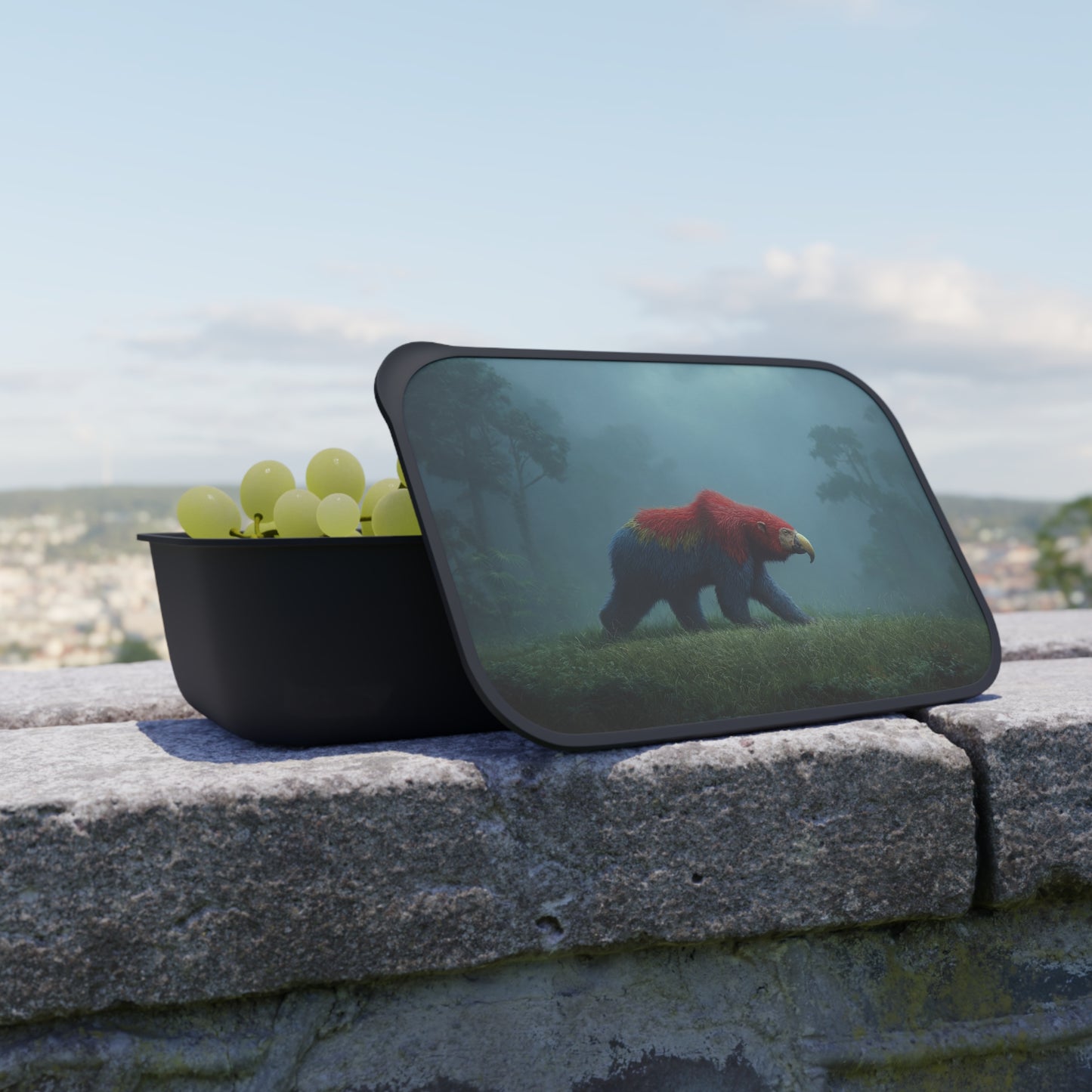 Parrot-Bear Hybrid PLA Bento Box with Band and Utensils – Misty Jungle Guardian