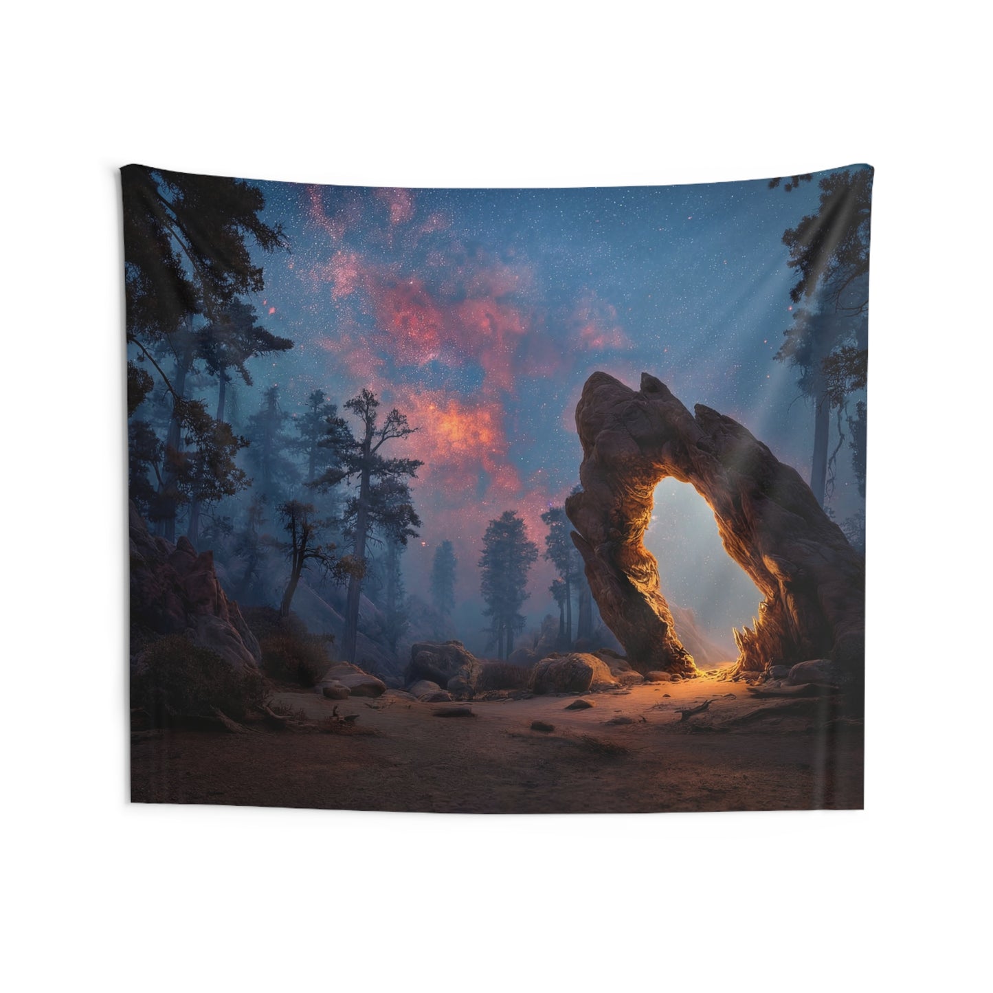 Celestial Archway Indoor Wall Tapestries – Gateway to a Starlit Forest
