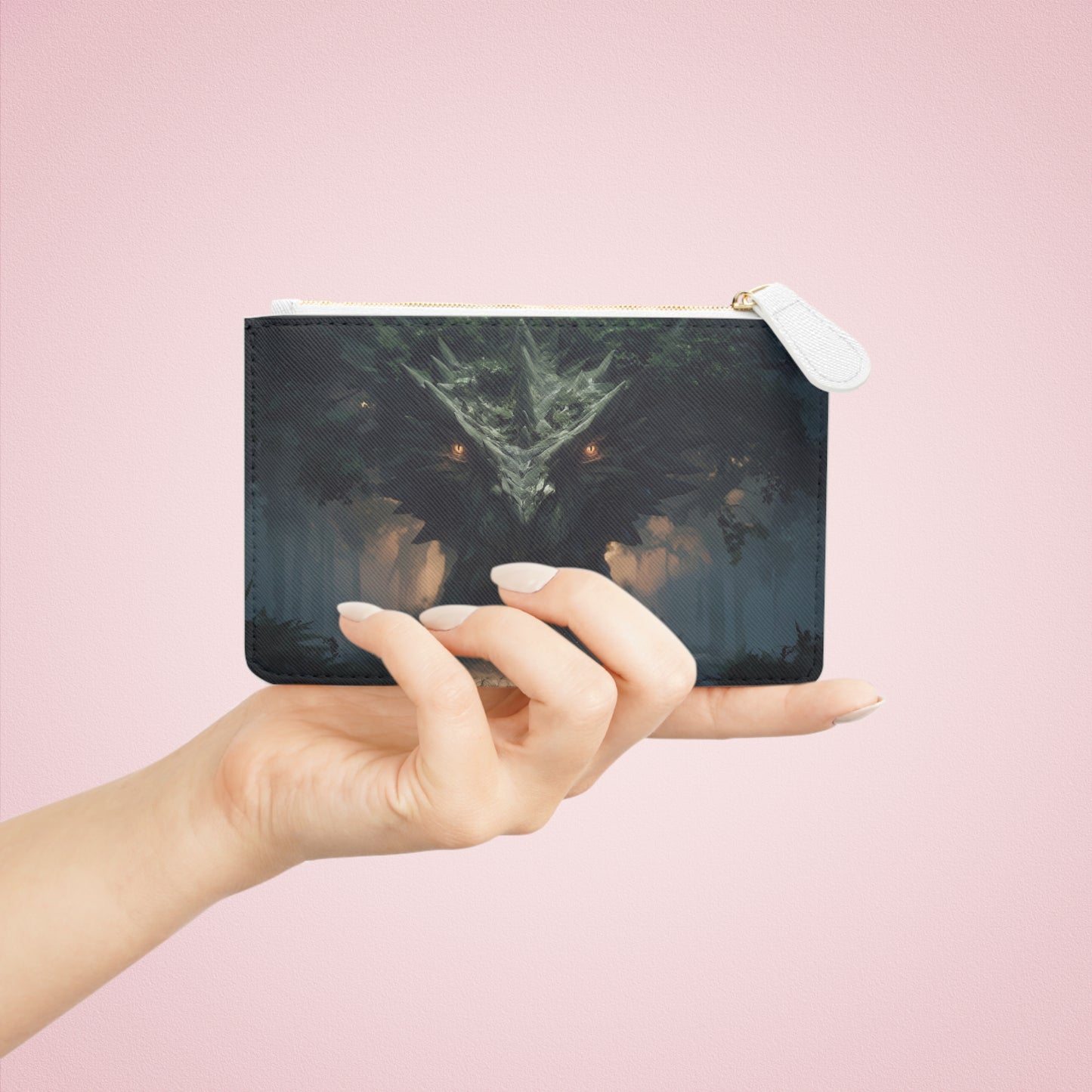 Ancient Dragon Sentinel Mini Clutch Bag – Moss-Covered Guardian in Twilight Forest