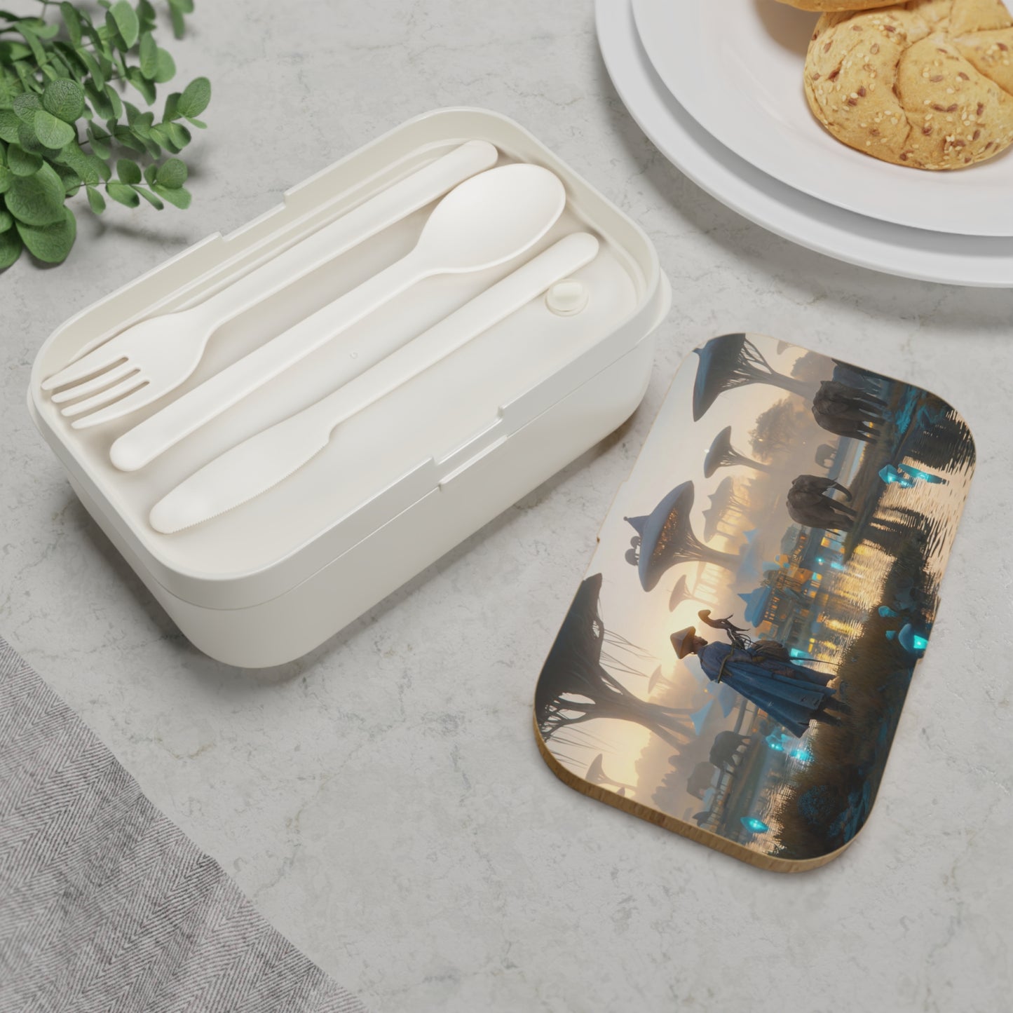 Eldritch River Guide Bento Lunch Box – Twilight Oasis with Bioluminescent Elephants