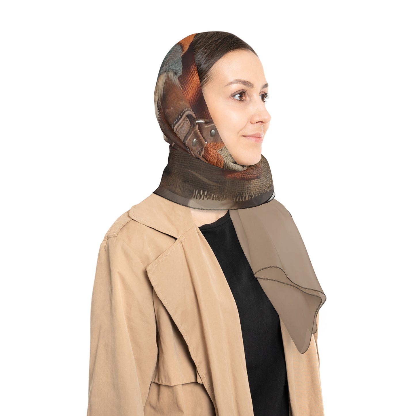Wise Owl Scholar Poly Scarf – Amber-Hued Wisdom in Textile