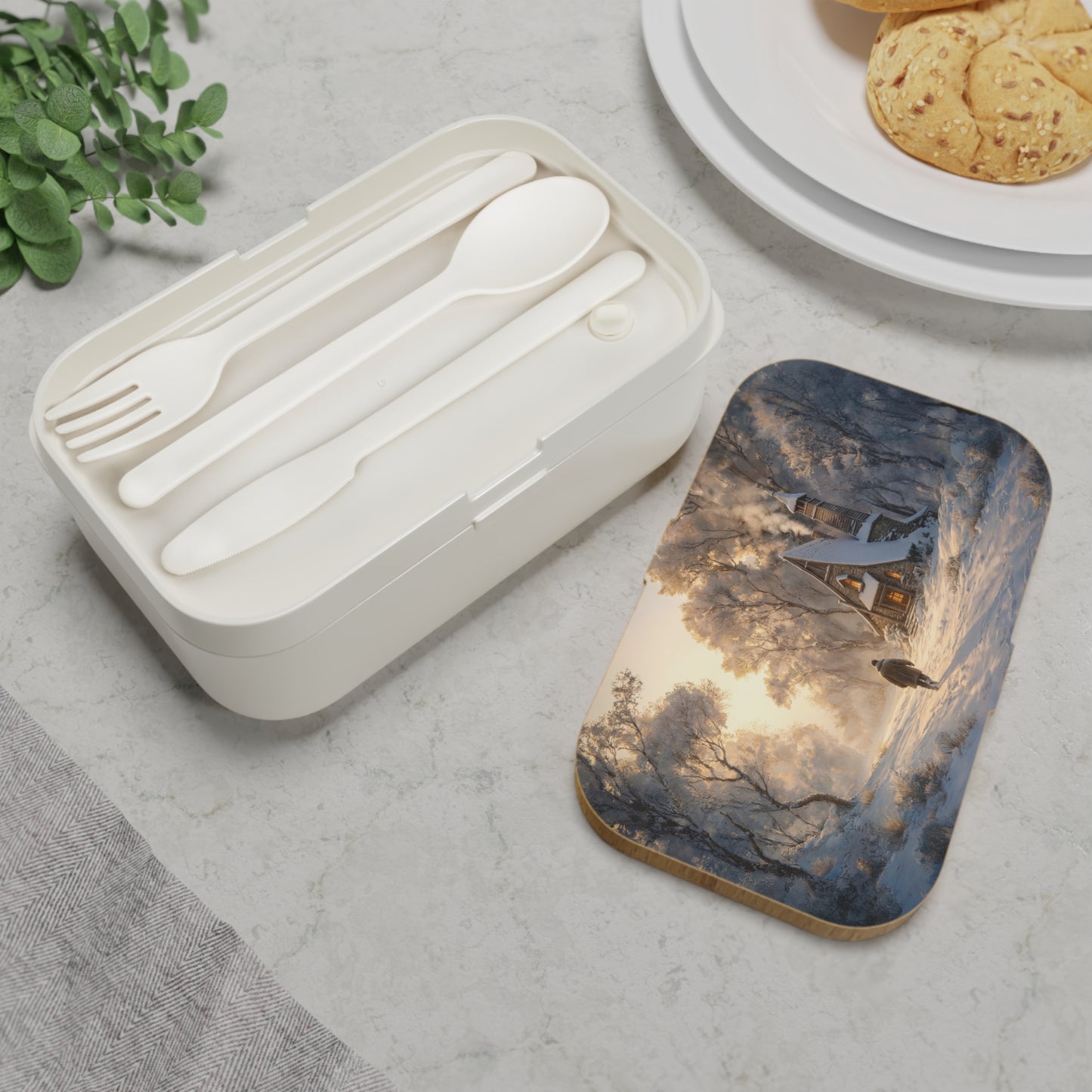 Winter Solstice Cottage Bento Lunch Box – Warm Hearth Through Frosty Woods