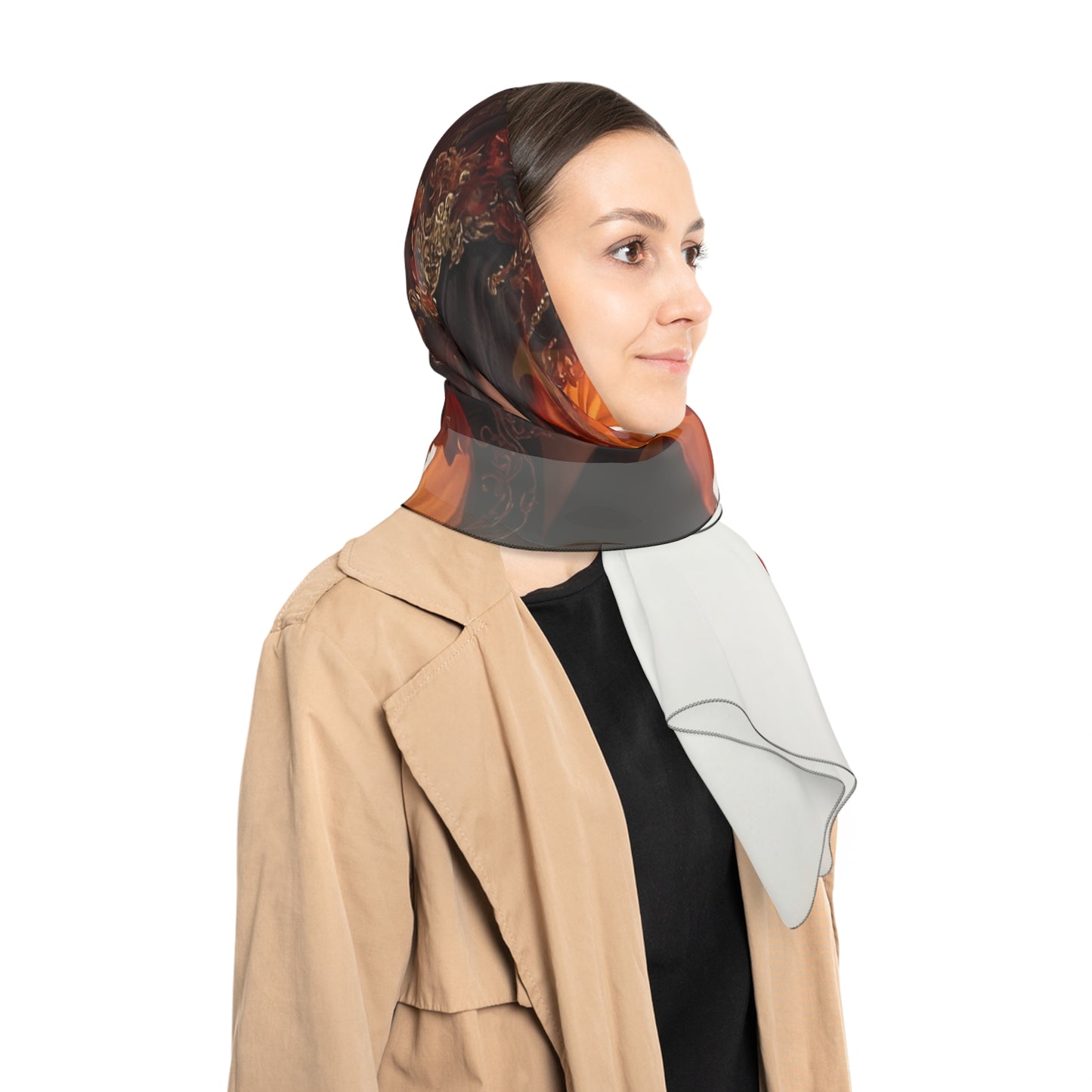 Flame Dancer Poly Scarf – Crimson Whirlwind of Grace