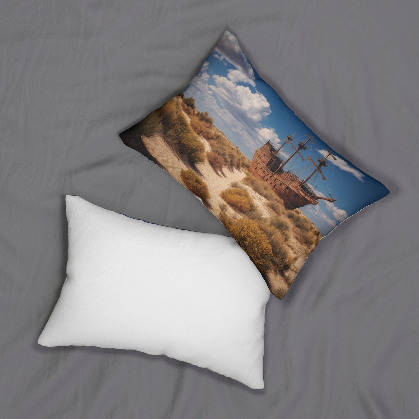 Desert Shipwreck Spun Polyester Lumbar Pillow – Sun-Swept Sandscape