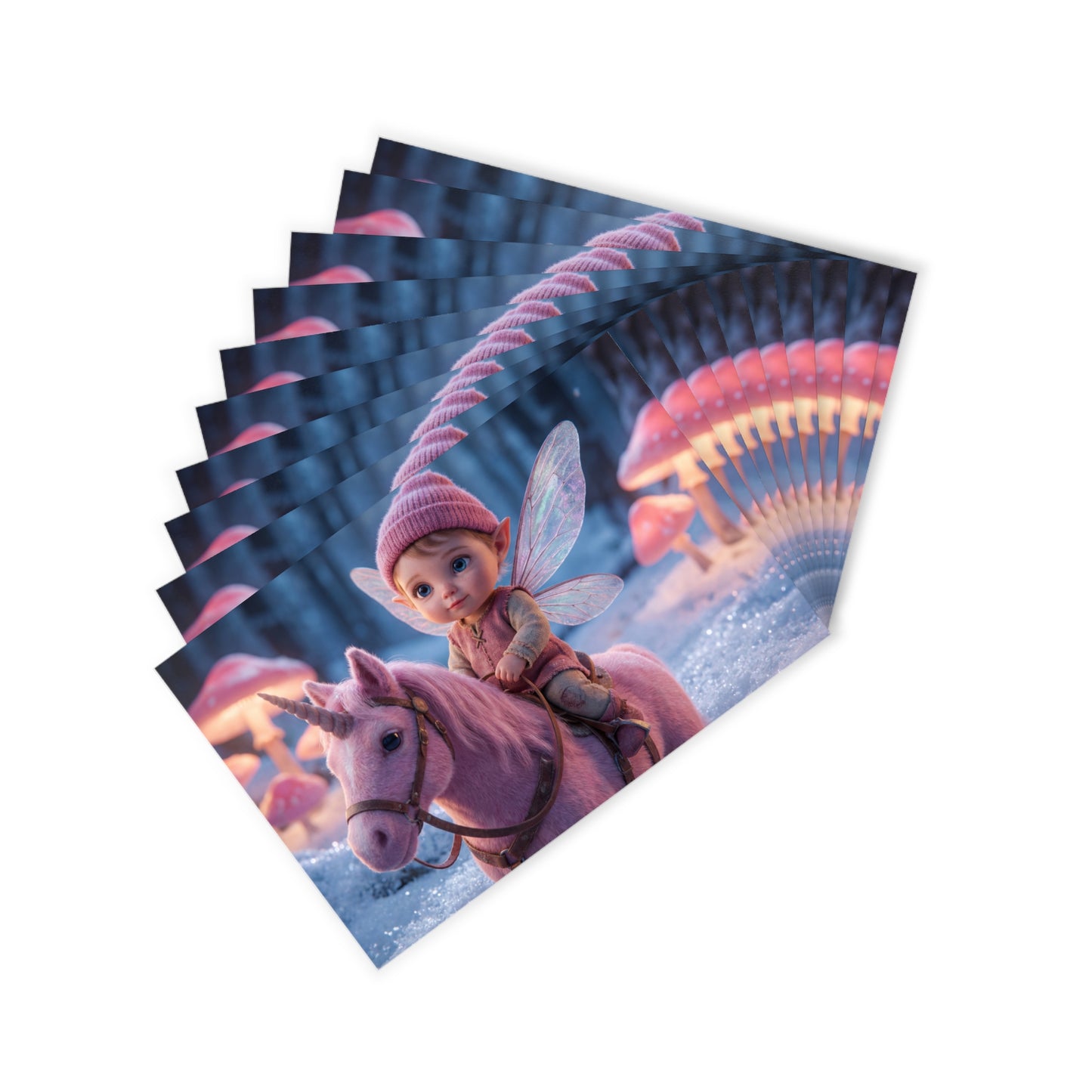 Pink Unicorn Forest Postcards (10pcs) – Winter Fairy Ride