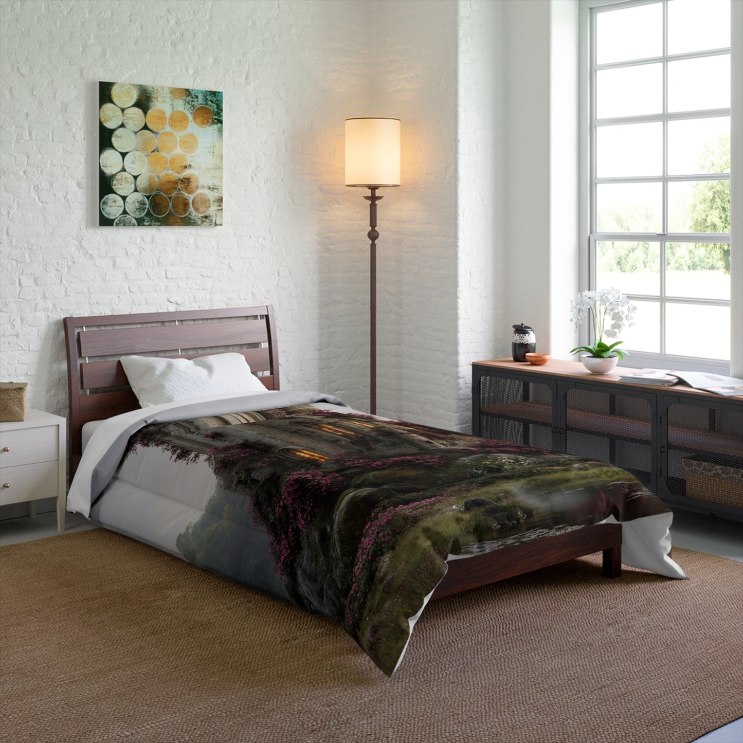 Rose-Spangled Castle Comforter – Whispering Dawn in the Wildwood