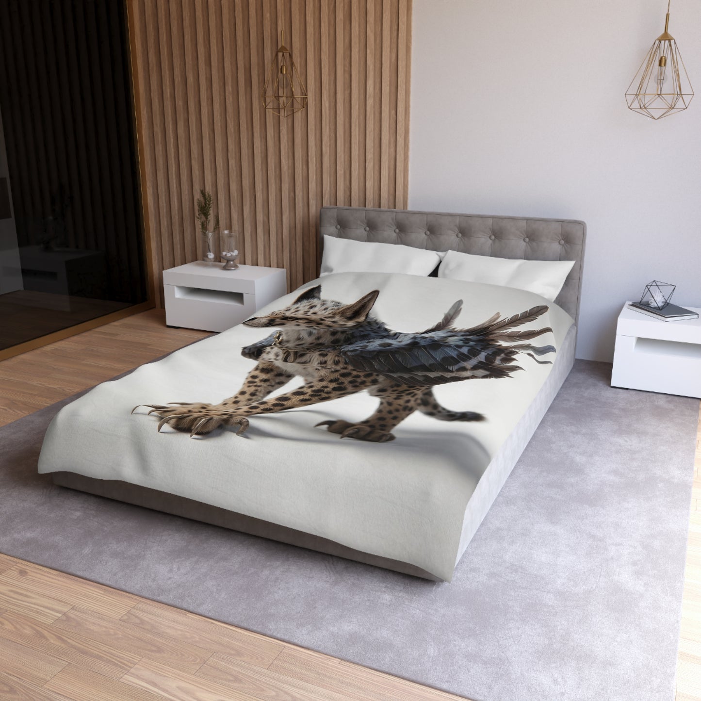 Winged Cheetah Microfiber Duvet Cover – Shadowed Feathers & Feline Grace